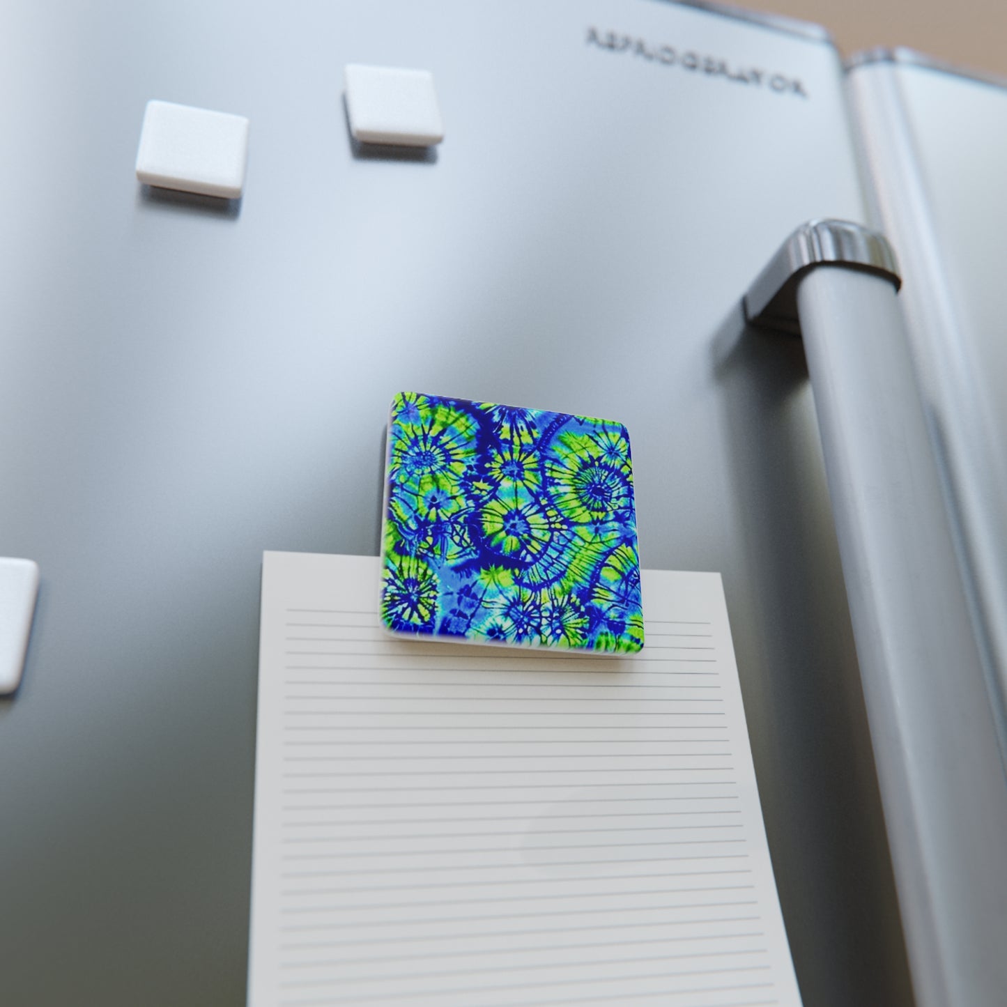 Tie Dye Beach Turquoise and Lime Green Porcelain Magnet, Square