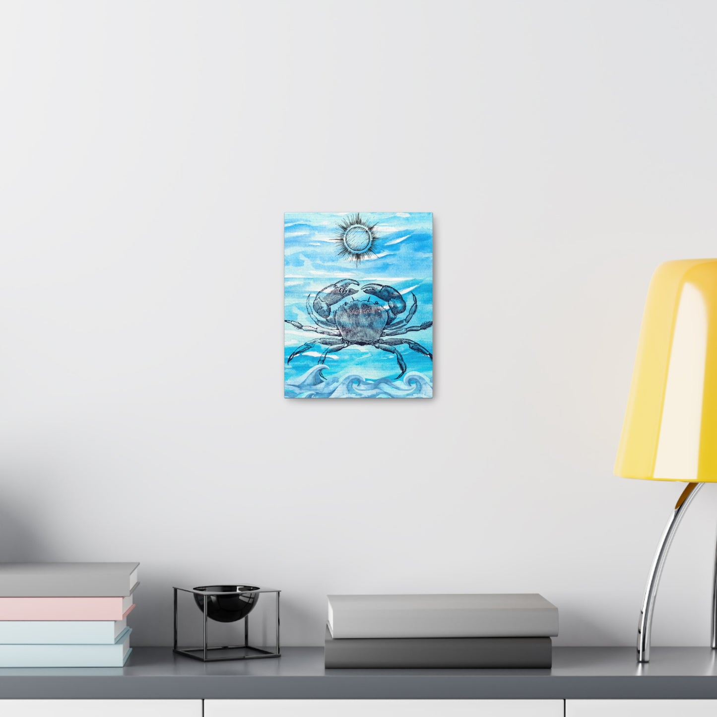 Coastal Summer Crab Watercolor Art Canvas Gallery Wraps
