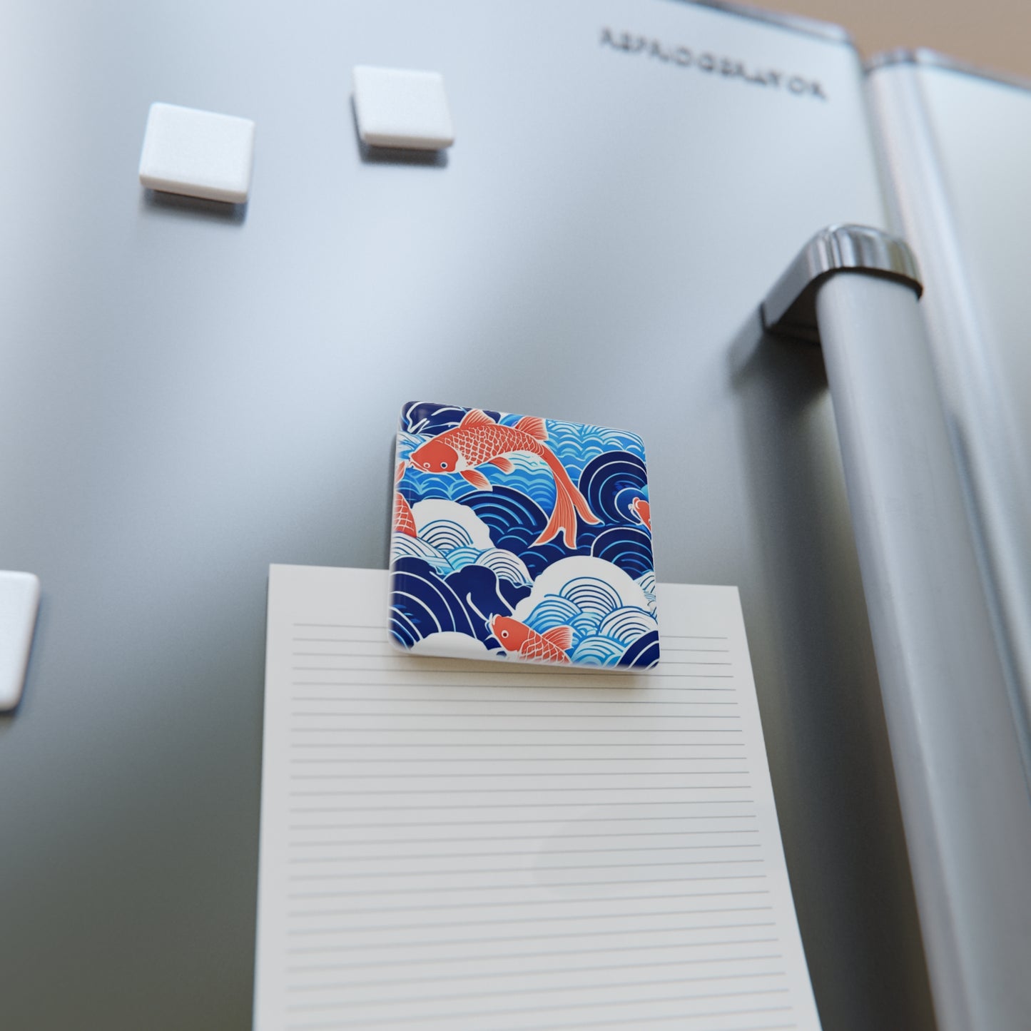 Dancing Koi Ocean Japanese Tropical Porcelain Magnet, Square