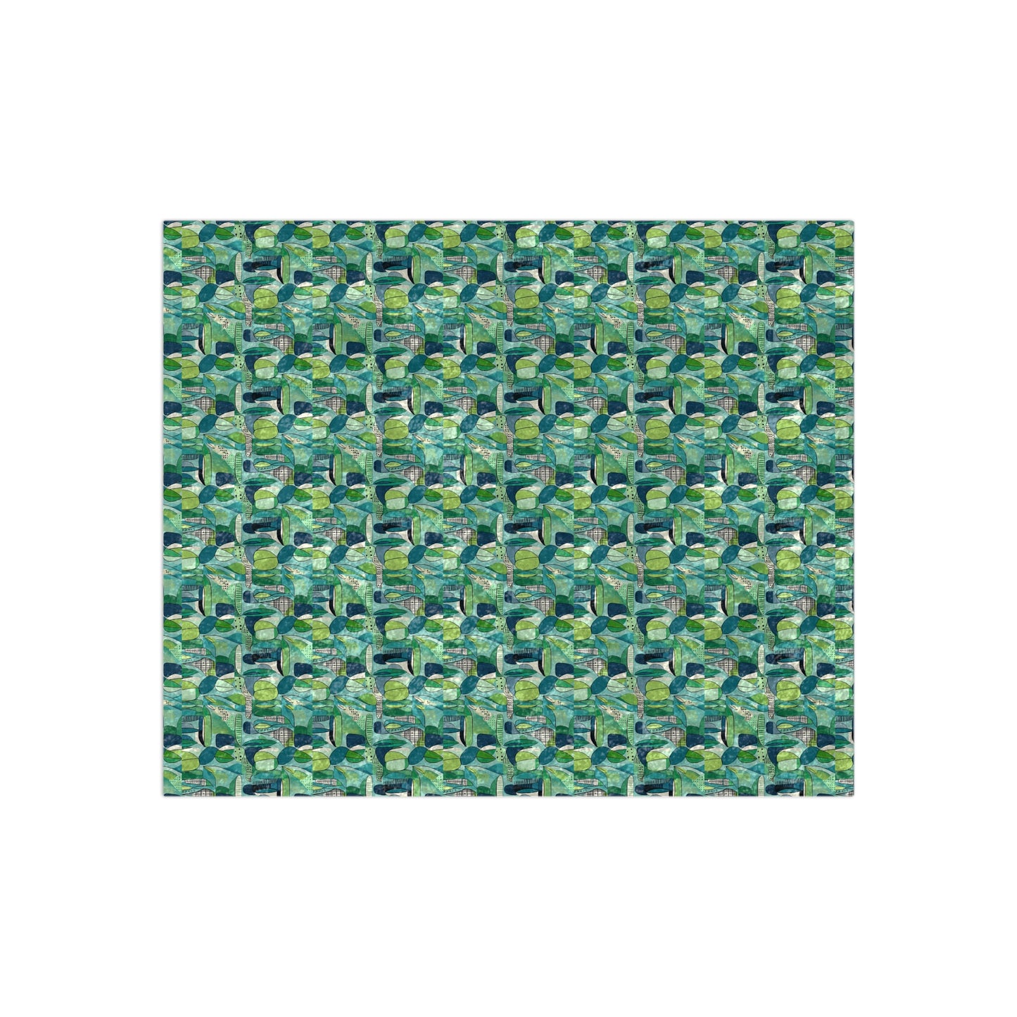 Cubist Garden Midcentury Modern Blue Green Crushed Velvet Blanket