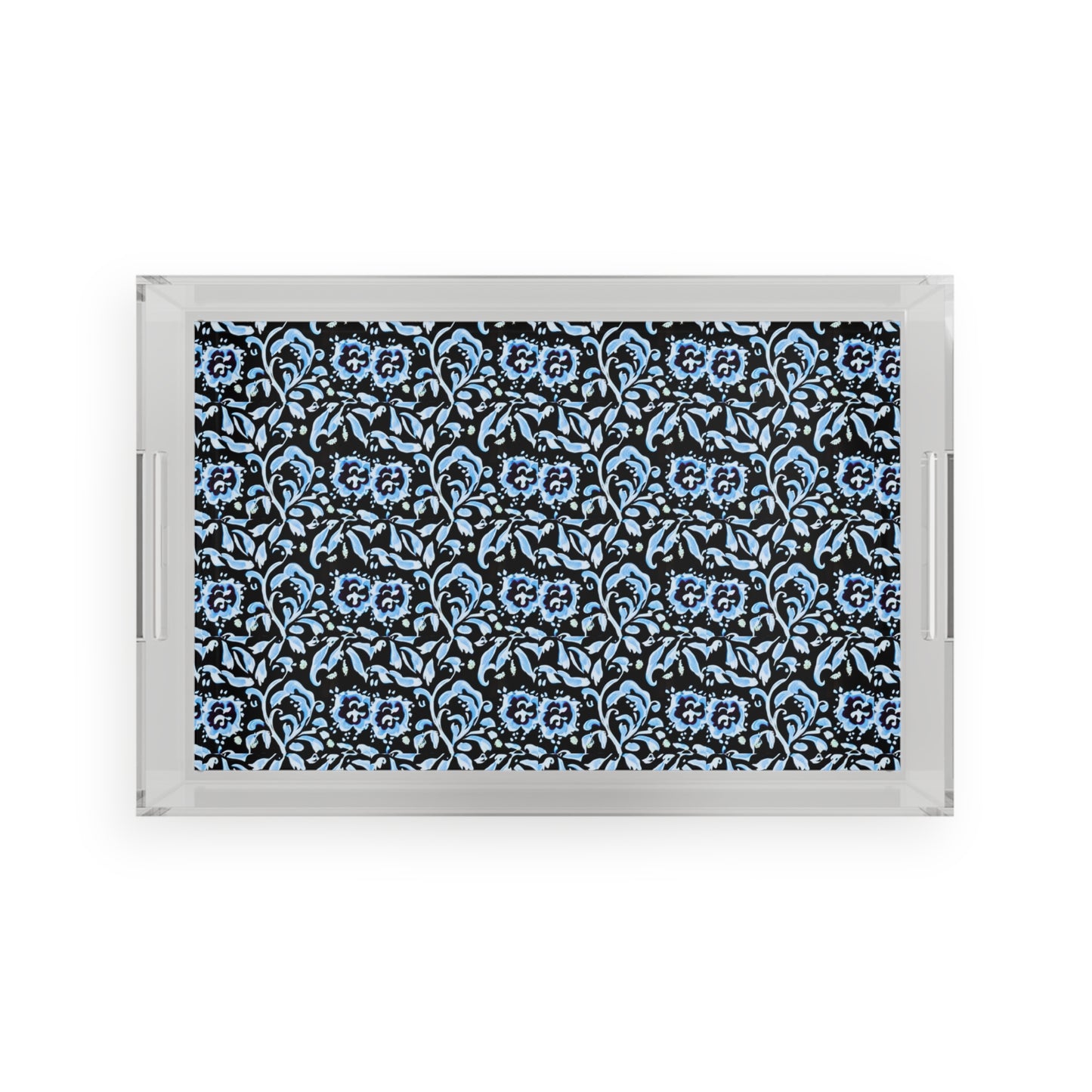 Blue Tropical Island Flower Batik Pattern Cocktail Patio Party Acrylic Serving Tray