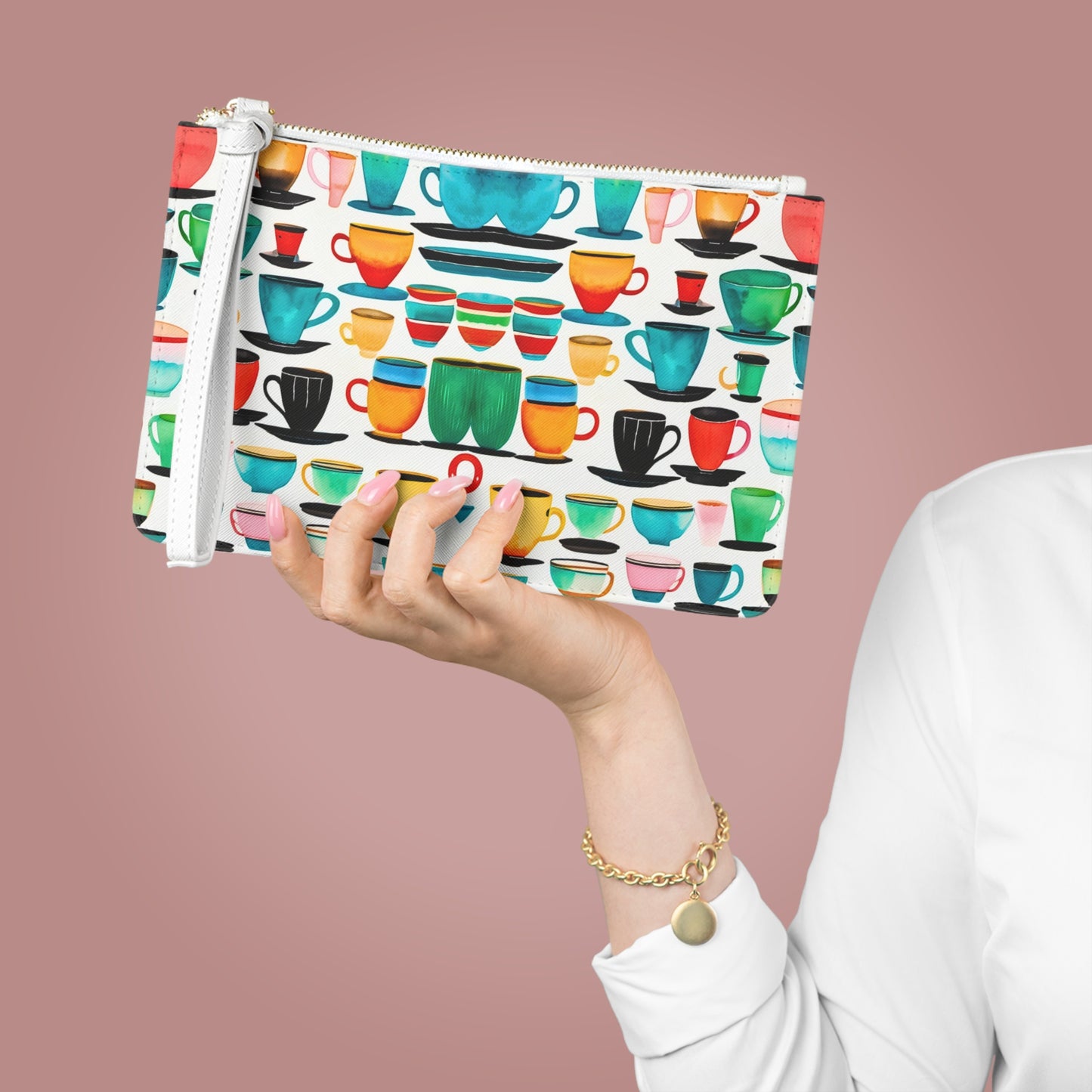 Coffee Cups Midcentury Modern Kitchen Daytime Evening Pouch Clutch Bag