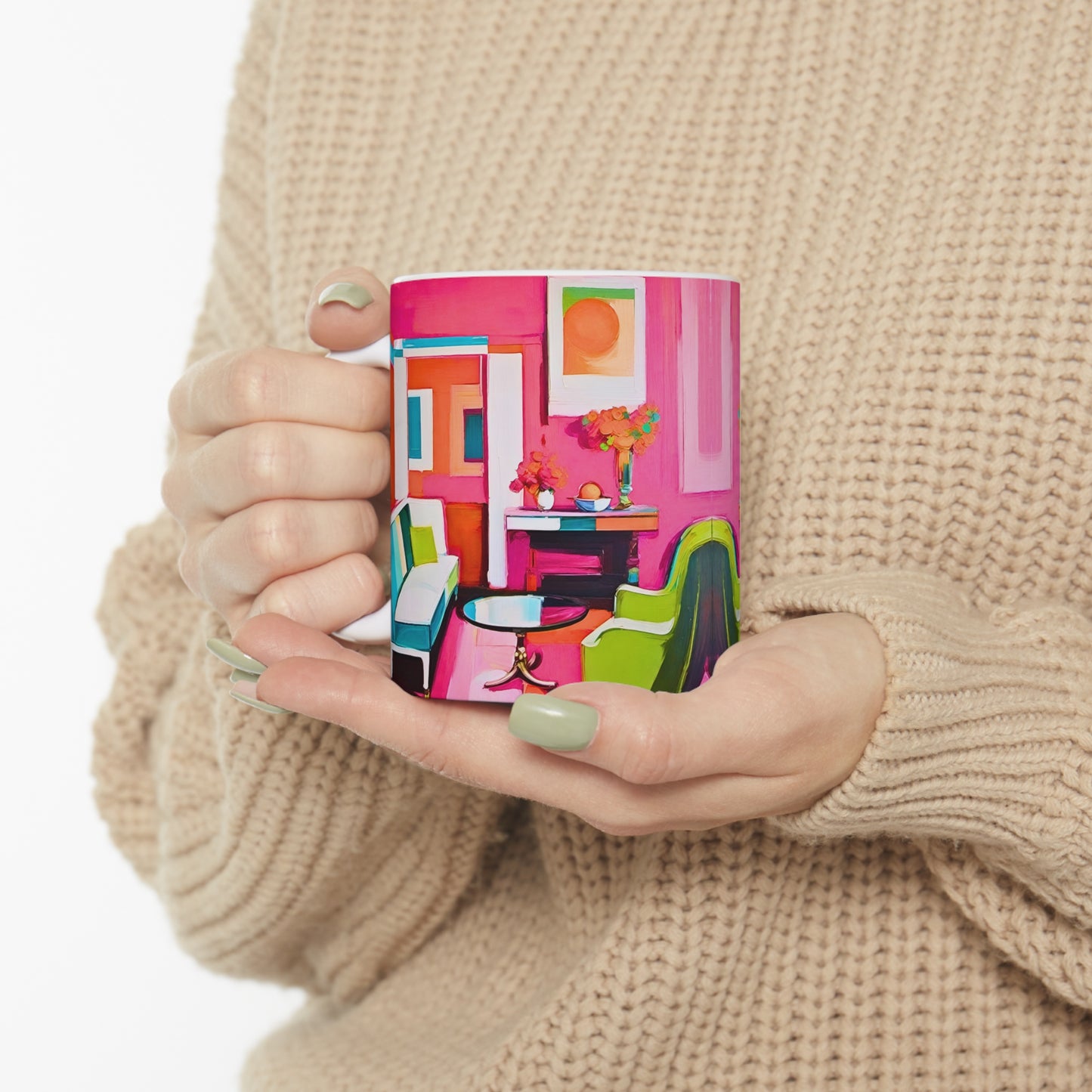LA Casa Style California West Coast Hot Pink Interior Hot Cold Coffee Tea Beverage Ceramic Mug 11oz
