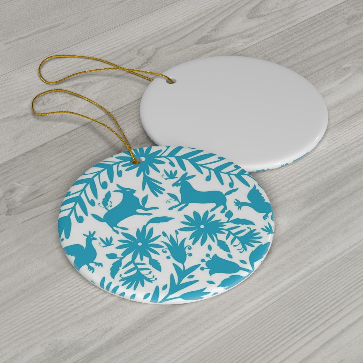 Turquoise Folk Ceramic Ornament