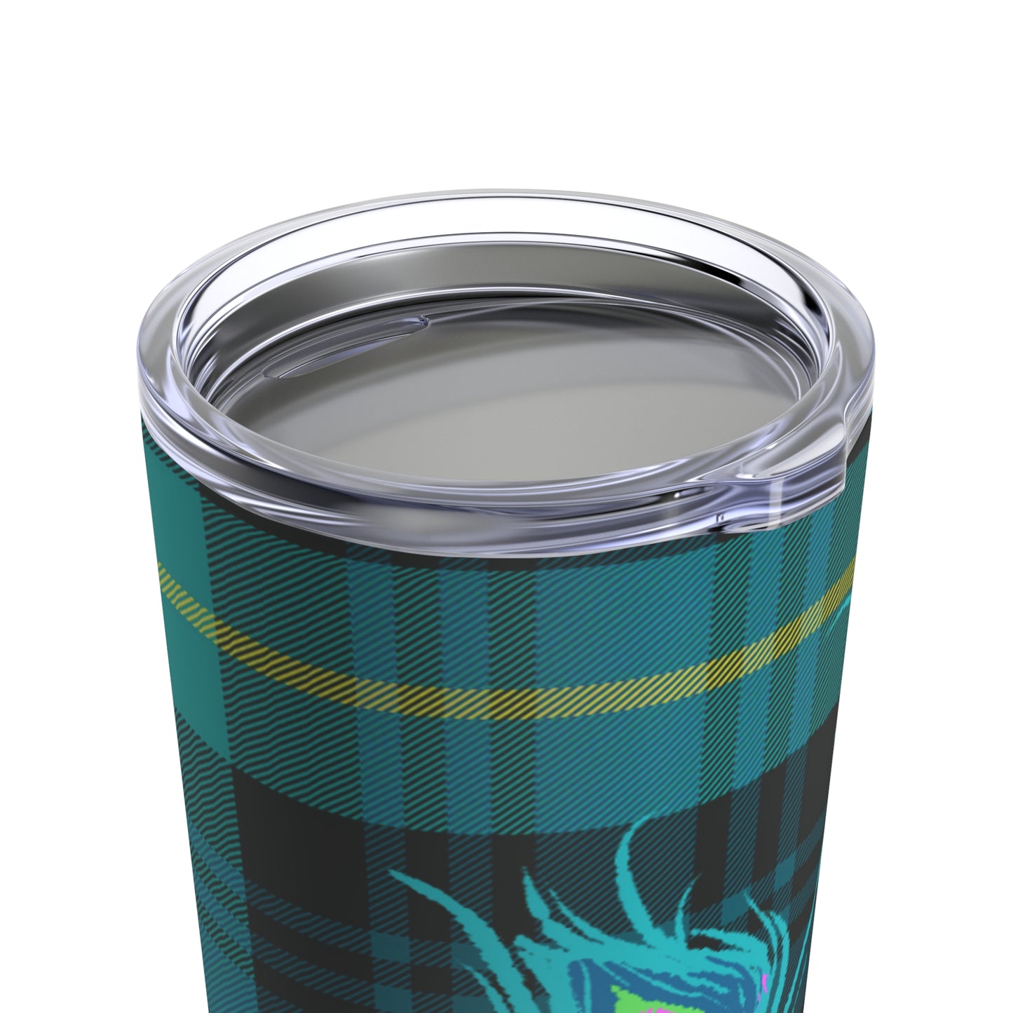 Tartan Plaid Peacock Feather Hot Cold Beverage Travel Tumbler 20oz