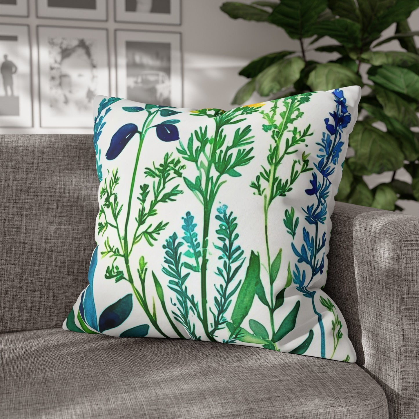 Spring Herbs Square Poly Canvas Pillowcase