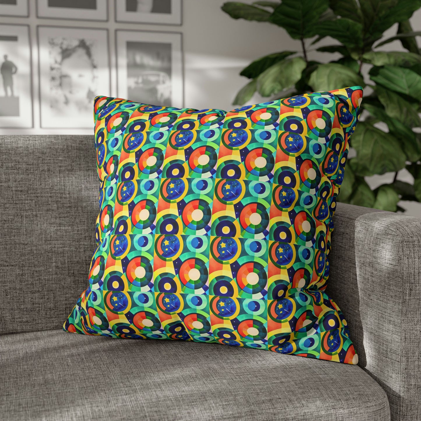 Satellite Galaxy Stars Midcentury Modern Children Nursery Playroom Decorative Spun Polyester Pillow Cover