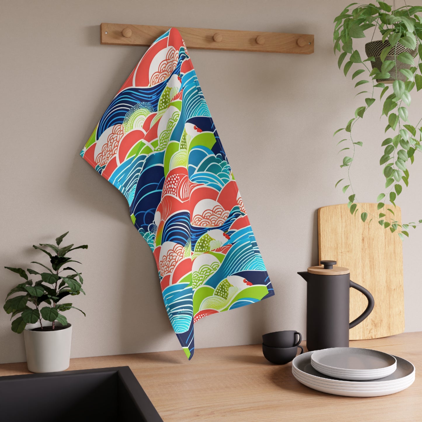Japanese Origami Mountains Decorative Asian Kitchen Tea Towel/Bar Towel