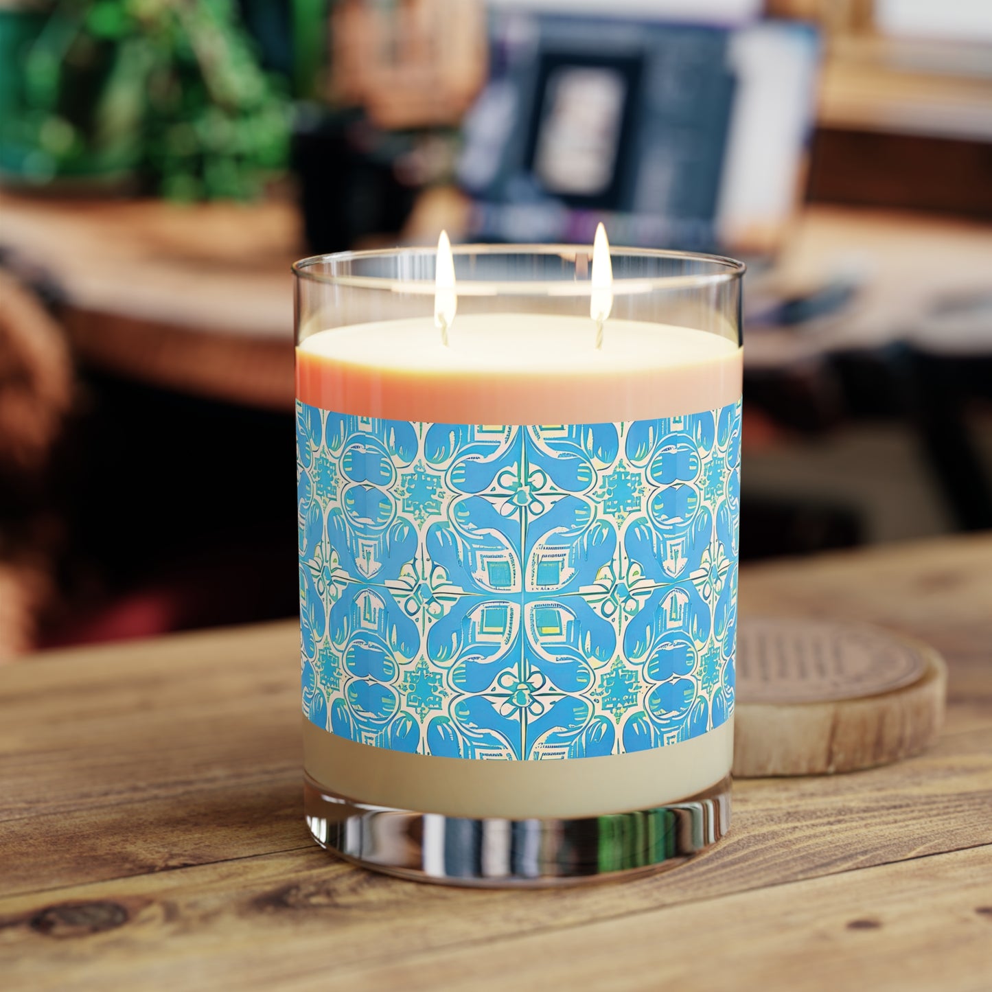Greek Island Villa Tile Pattern Travel Coastal Ocean Aromatherapy Natural Essential Oils Decorative Scented Candle - Full Glass, 11oz