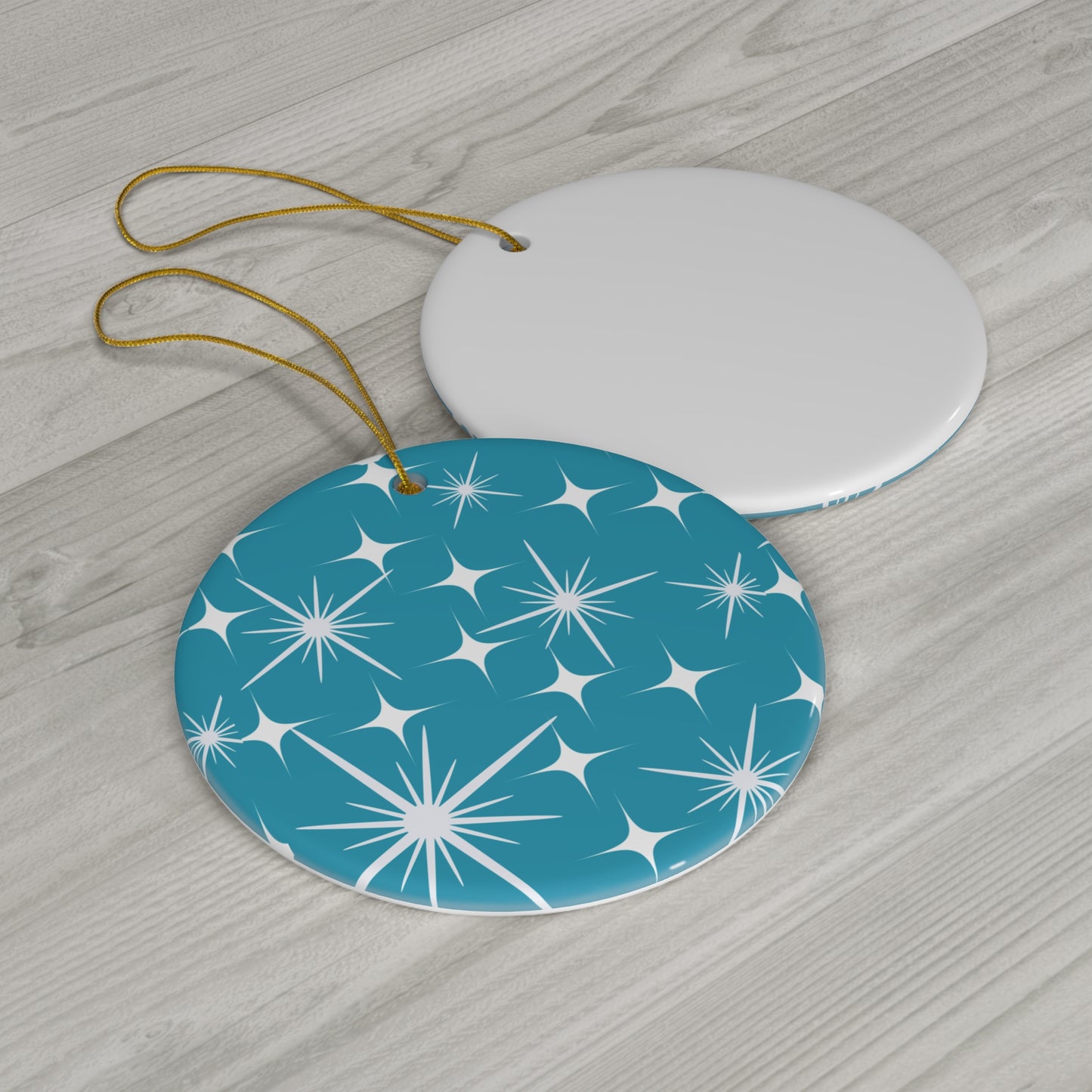 Midcentury Modern Celestial Stars Teal Ceramic Ornament