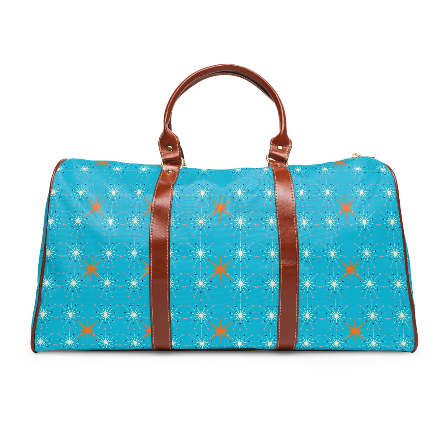 Midcentury Modern Atomic Stars Turquoise Pattern Waterproof Travel Bag
