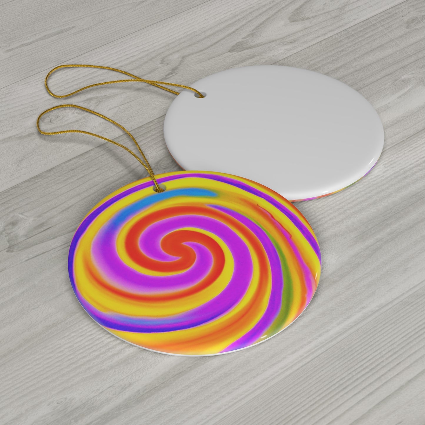 Neon Spiral Modern Spin Art Pink Yellow Ceramic Ornament