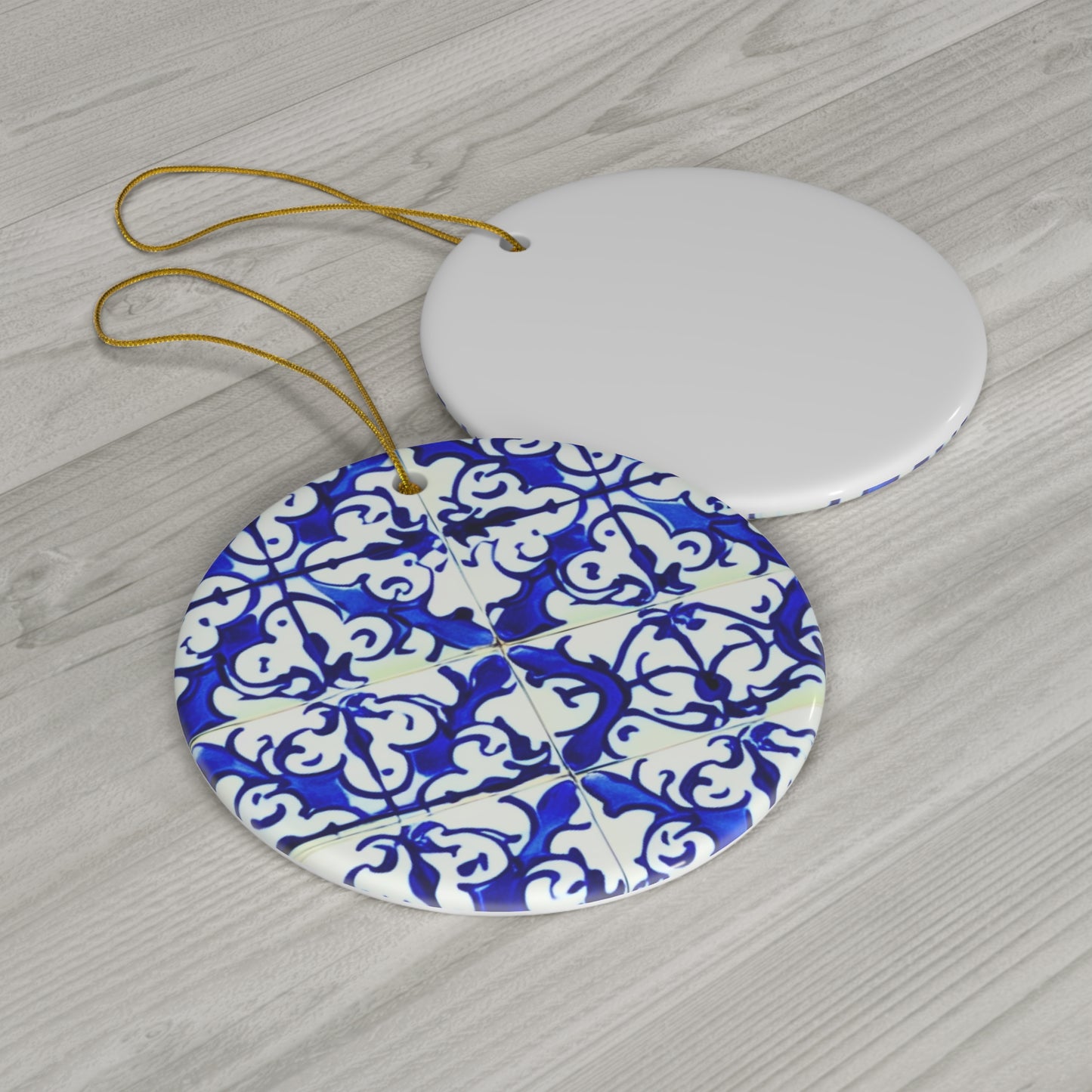 Blue and White Iron Gate Pattern Vintage Portugal Ceramic Ornament