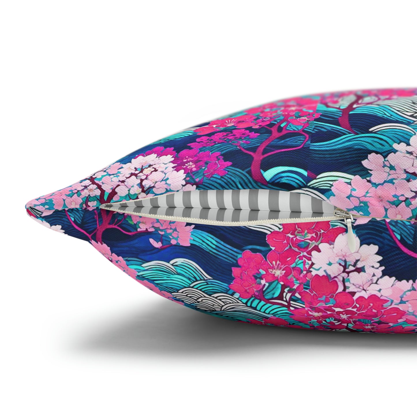 Kyoto Cherry Blossom Wood Block Pattern Japanese Home Decorative Spun Polyester Pillow Cover