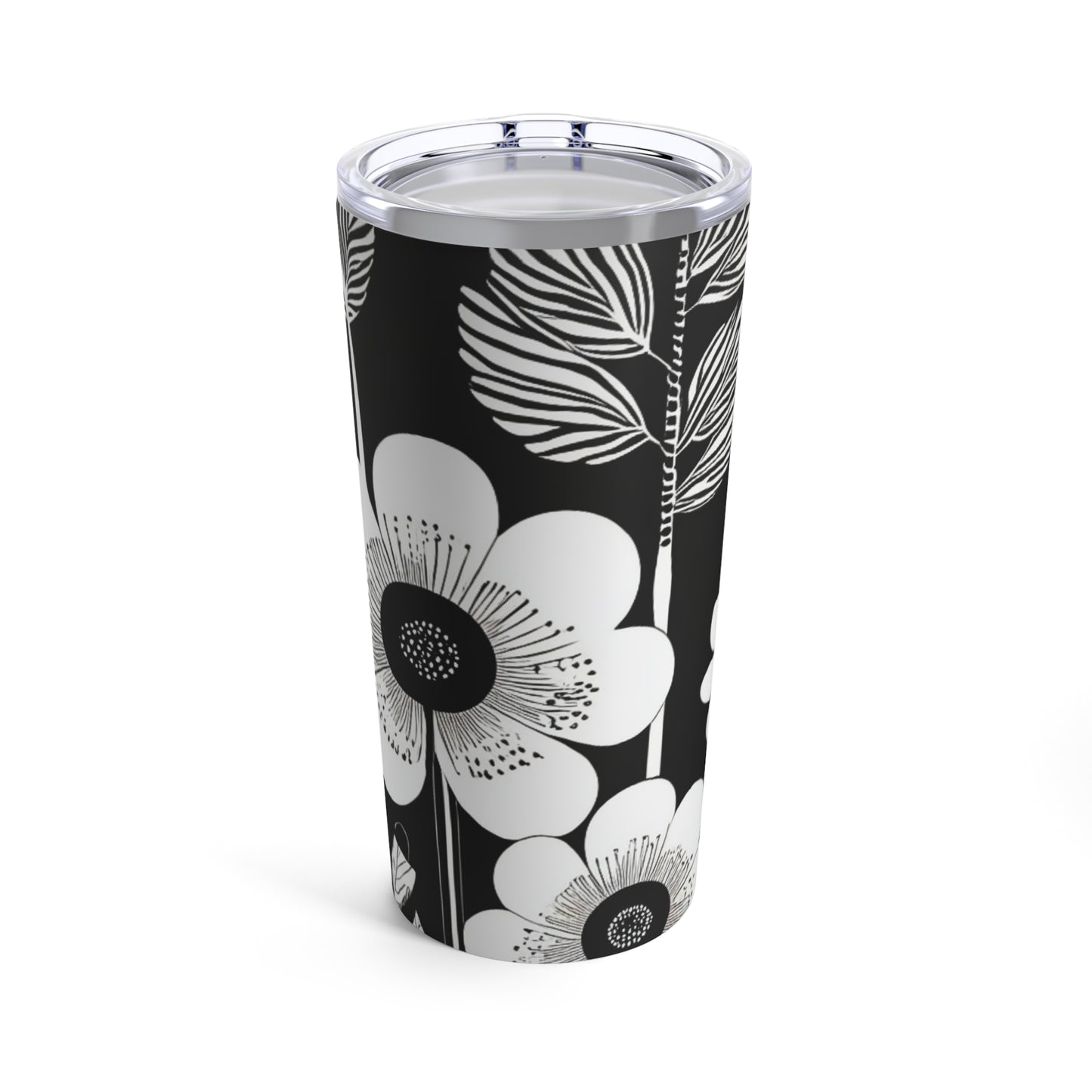 Black and White Poppies Mod Pop Art 1960s Decorative Hot Cold Beverage Travel Tumbler 20oz