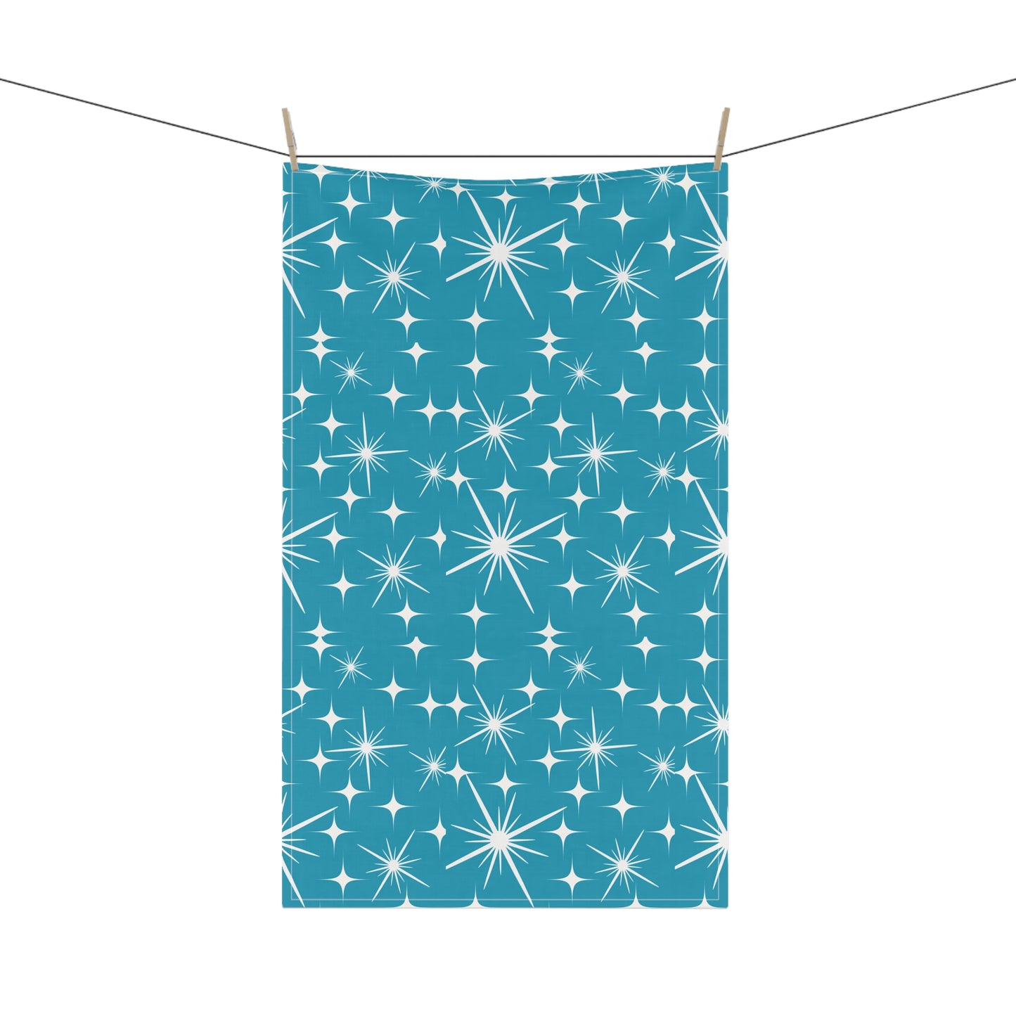 Midcentury Modern Stars Teal Pattern Decorative Kitchen Tea Towel/Bar Towel