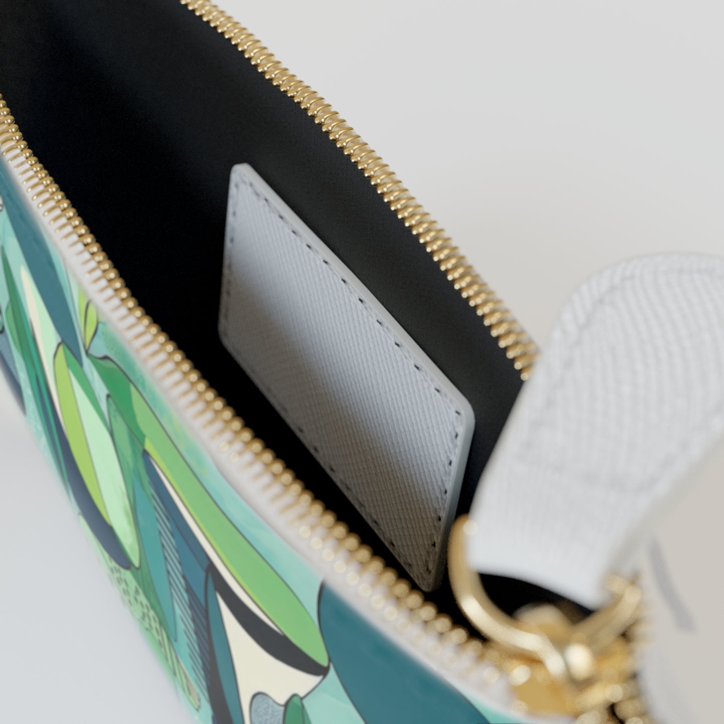 Cubist Midcentury Modern Garden Blue Green Graphic Coin Purse Mini Pouch Clutch Bag