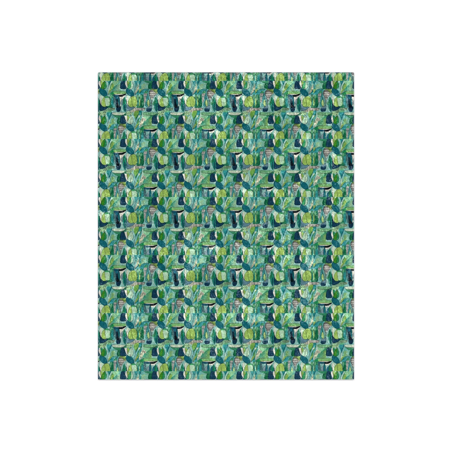 Cubist Garden Midcentury Modern Blue Green Crushed Velvet Blanket