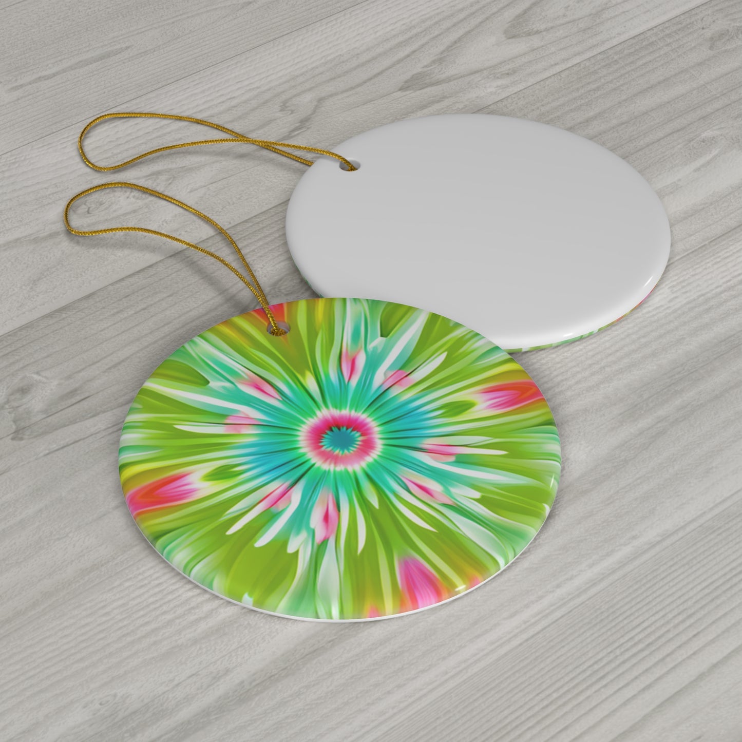 Cosmic Flower Power Ombre Lime Green Ceramic Ornament