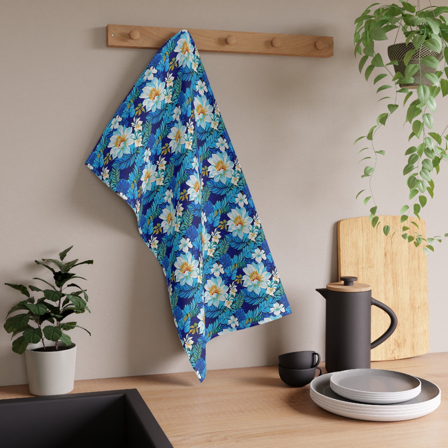 Hawaiian White Orchid Tropical Paradise Luau Decorative Kitchen Tea Towel/Bar Towel