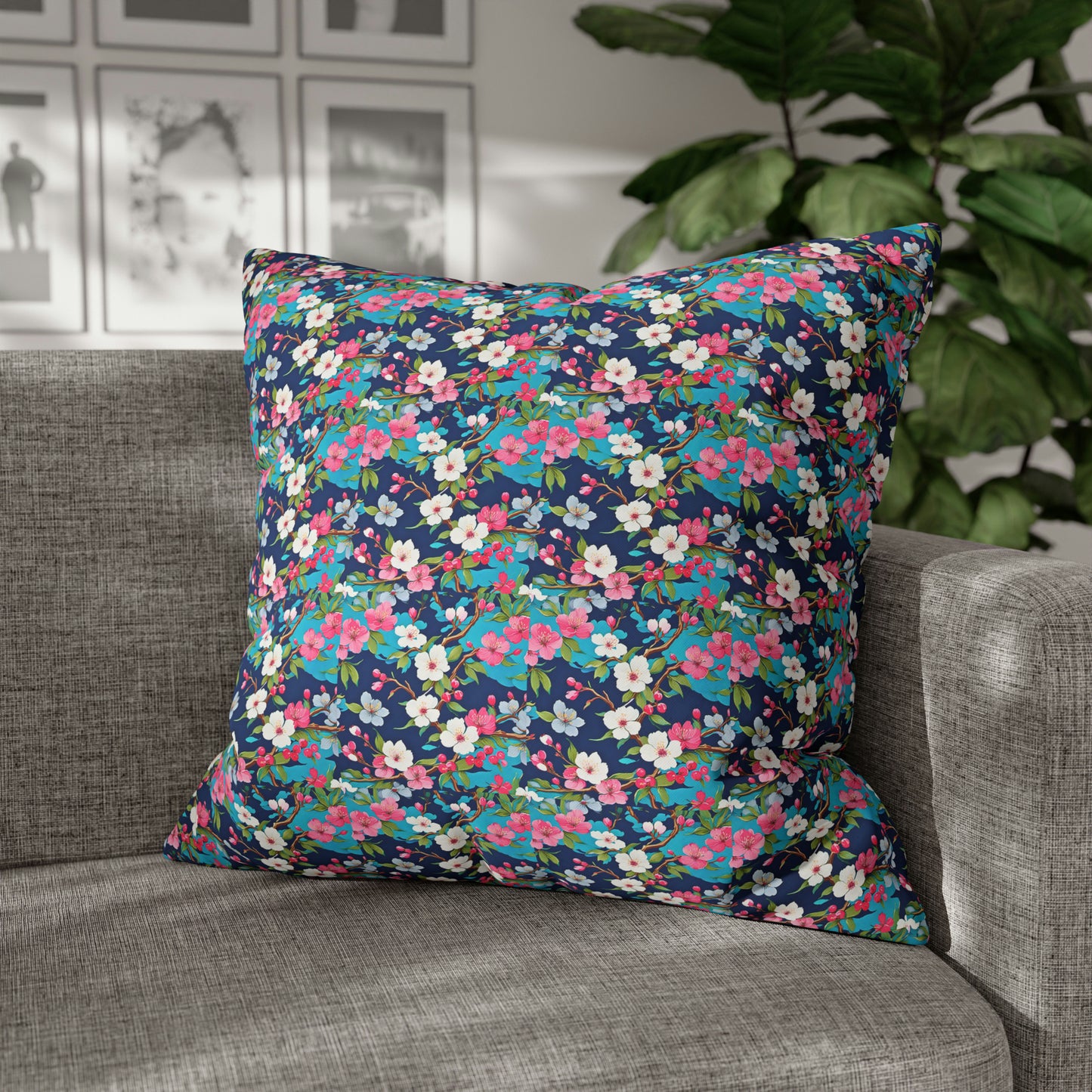 Cherry Blossoms Japanese Floral Decorative Spun Polyester Pillow Cover