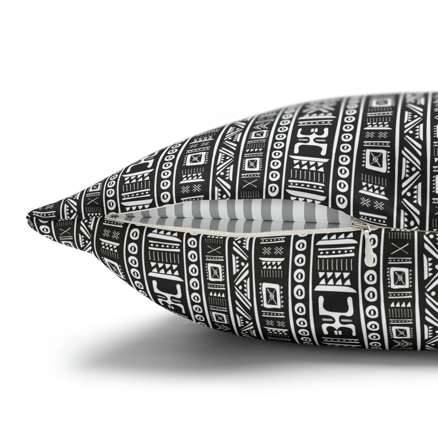 Tribal Vibrations Black and White Pattern Spun Polyester Pillow Cover