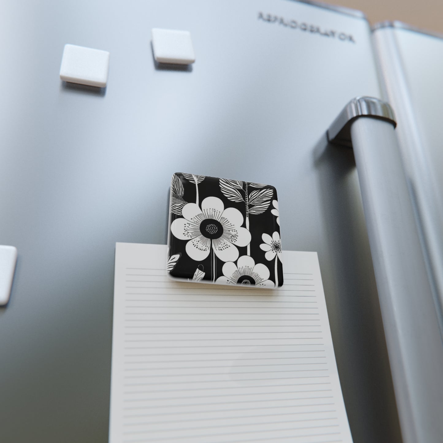 Black and White Poppies Mod Pop Art 1960s Porcelain Magnet, Square