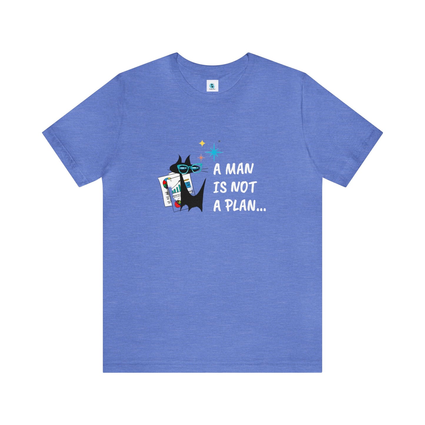 A Man is Not a Plan Midcentury Modern Atomic Black Cat Snarky Humor Unisex Jersey Short Sleeve Tee