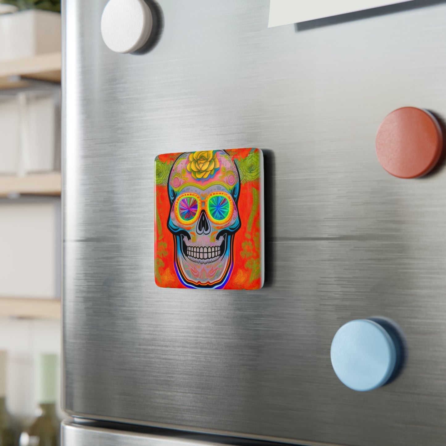 High Vibrations Skeleton Sugar Skeleton Porcelain Magnet, Square