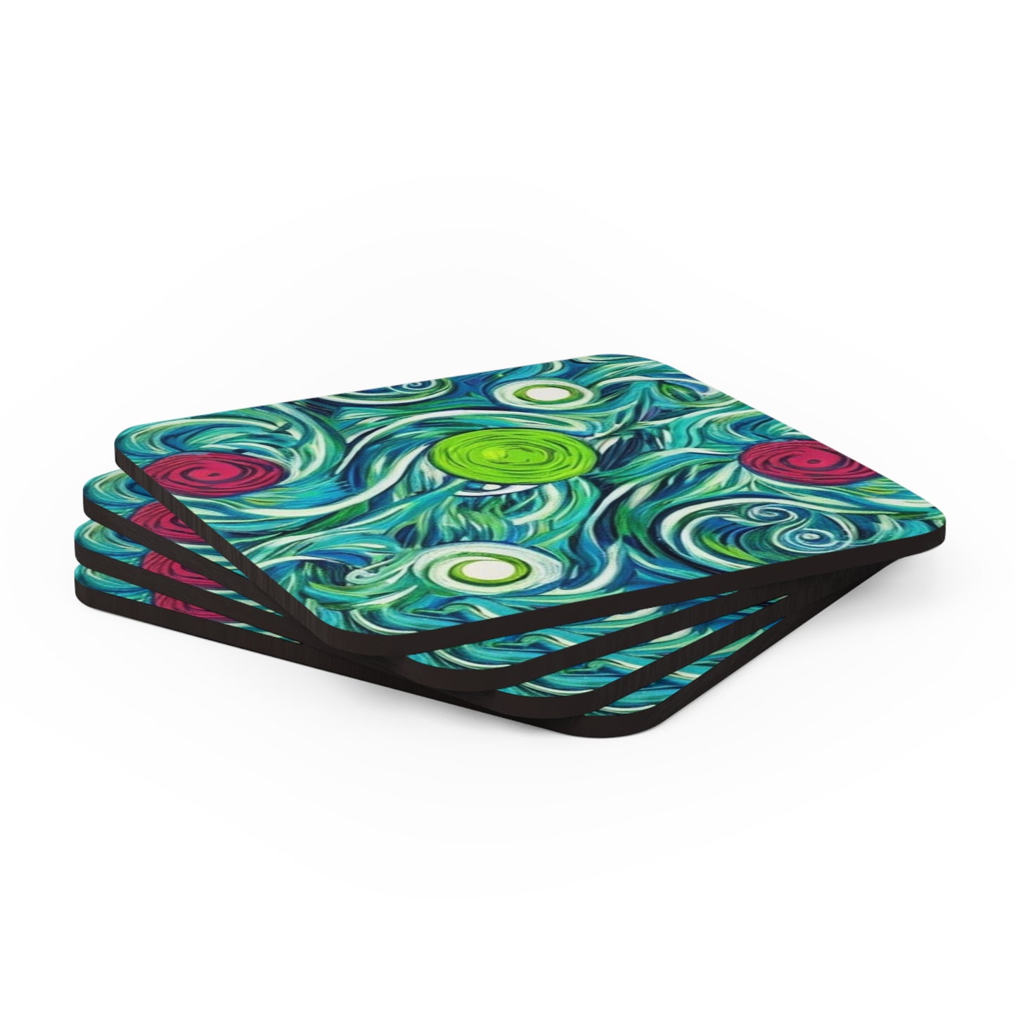 Cosmic Swirls Midcentury Modern Cocktail Party Beverage Entertaining Corkwood Coaster Set