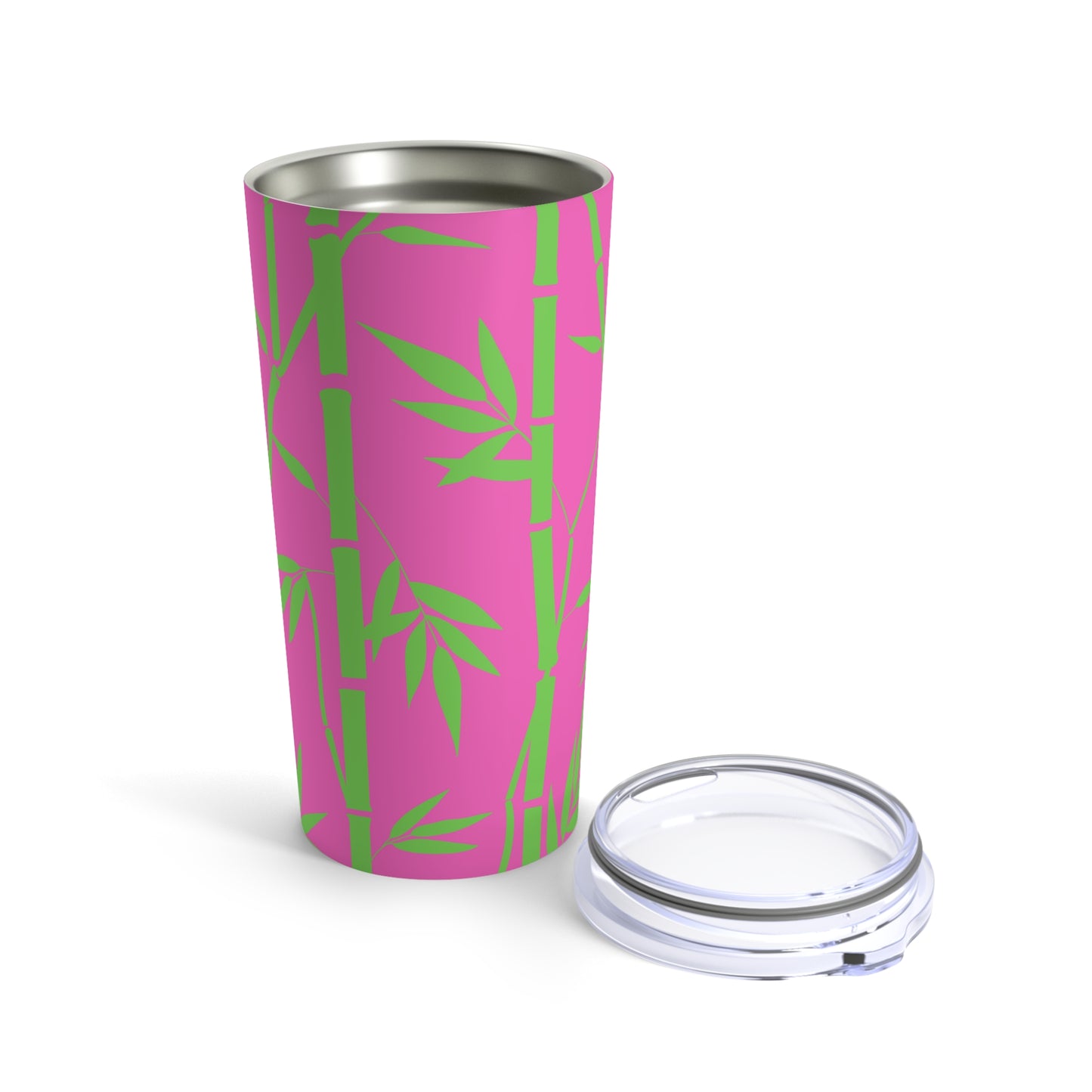 Bamboo Zen Meditation Garden Hot Pink Lime Green Hot Cold Beverage Travel Tumbler 20oz