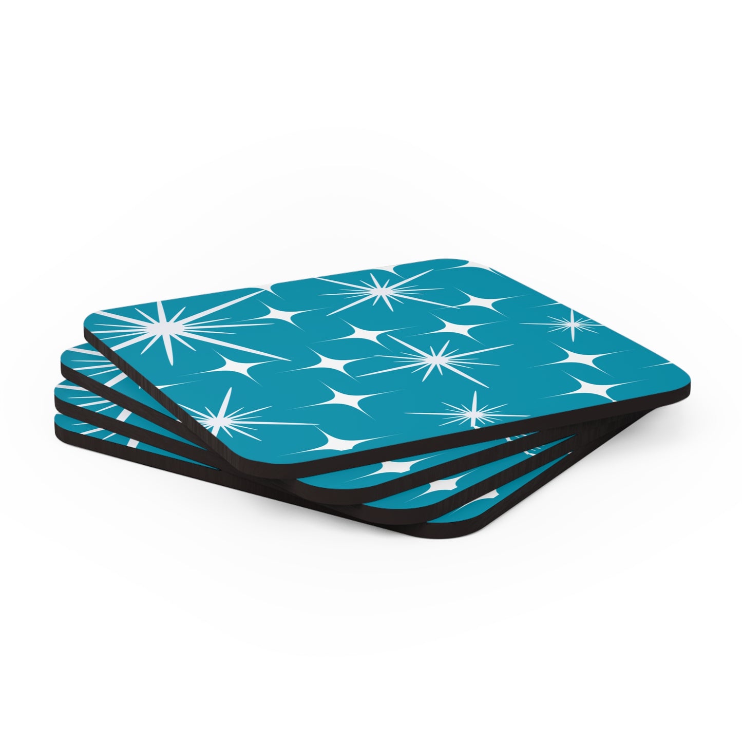 Midcentury Modern Stars Pattern Teal Cocktail Party Beverage Entertaining Corkwood Coaster Set