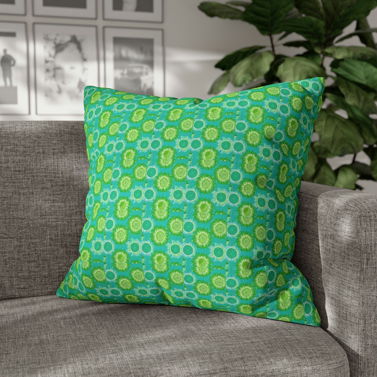 Lime Green Midcentury Modern Starbursts Pattern Decorative Spun Polyester Pillow Cover