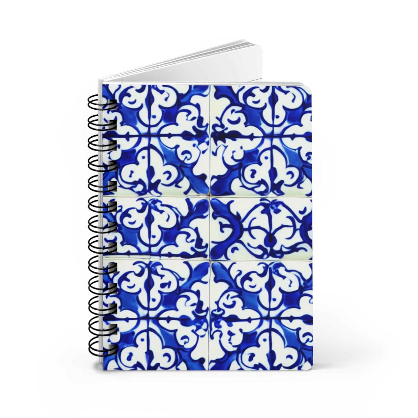 Blue and White Iron Gate Pattern Vintage Portugal Writing Sketch Inspiration Spiral Bound Journal