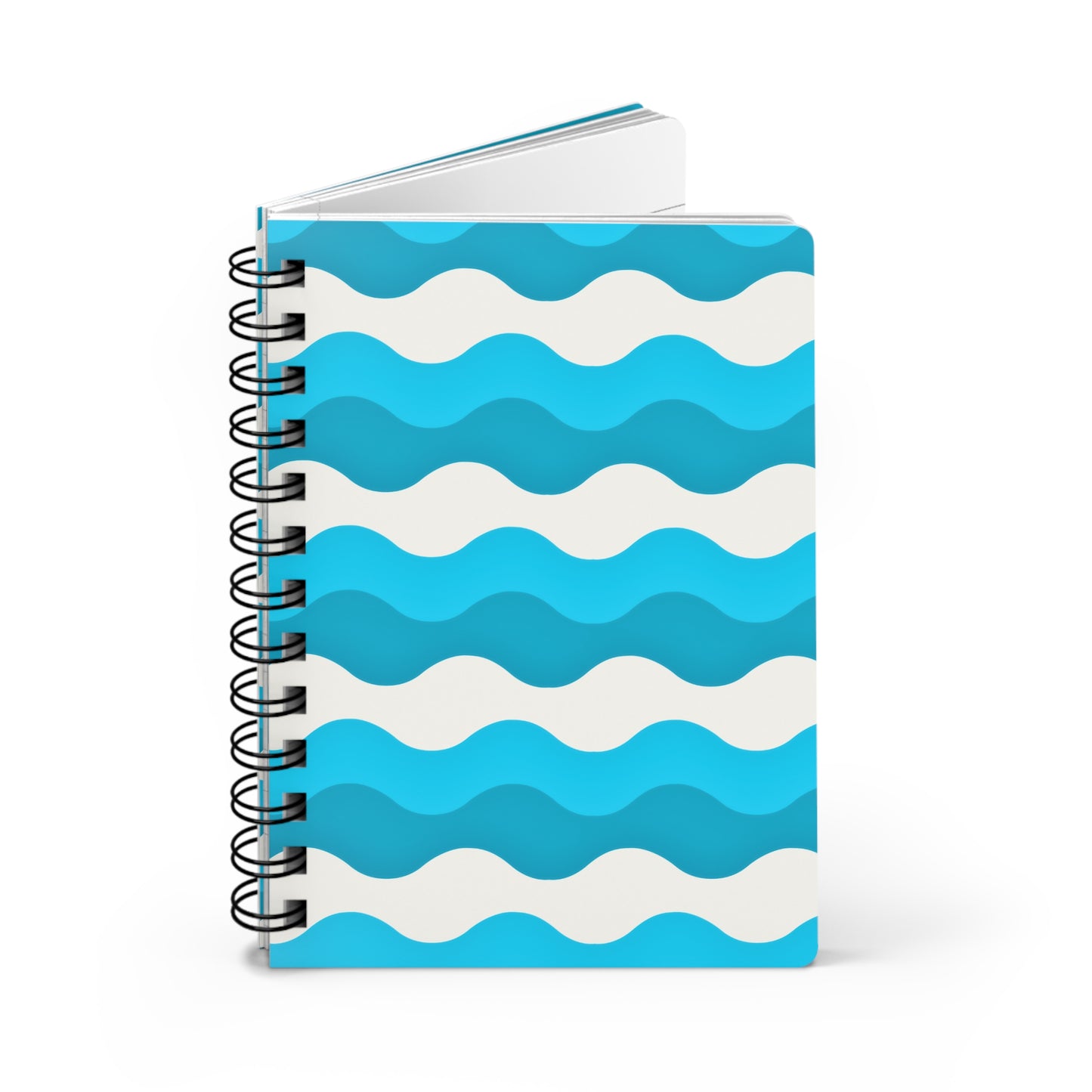 Groovy Waves Vibes Midcentury Modern Turquoise Ocean Vacation Decorative Travel Writing Sketch Spiral Bound Journal