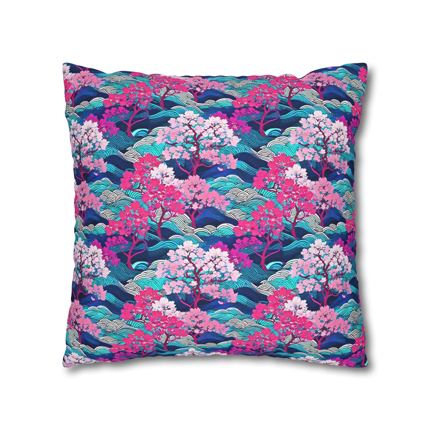 Kyoto Cherry Blossom Wood Block Pattern Japanese Home Decorative Spun Polyester Pillow Cover