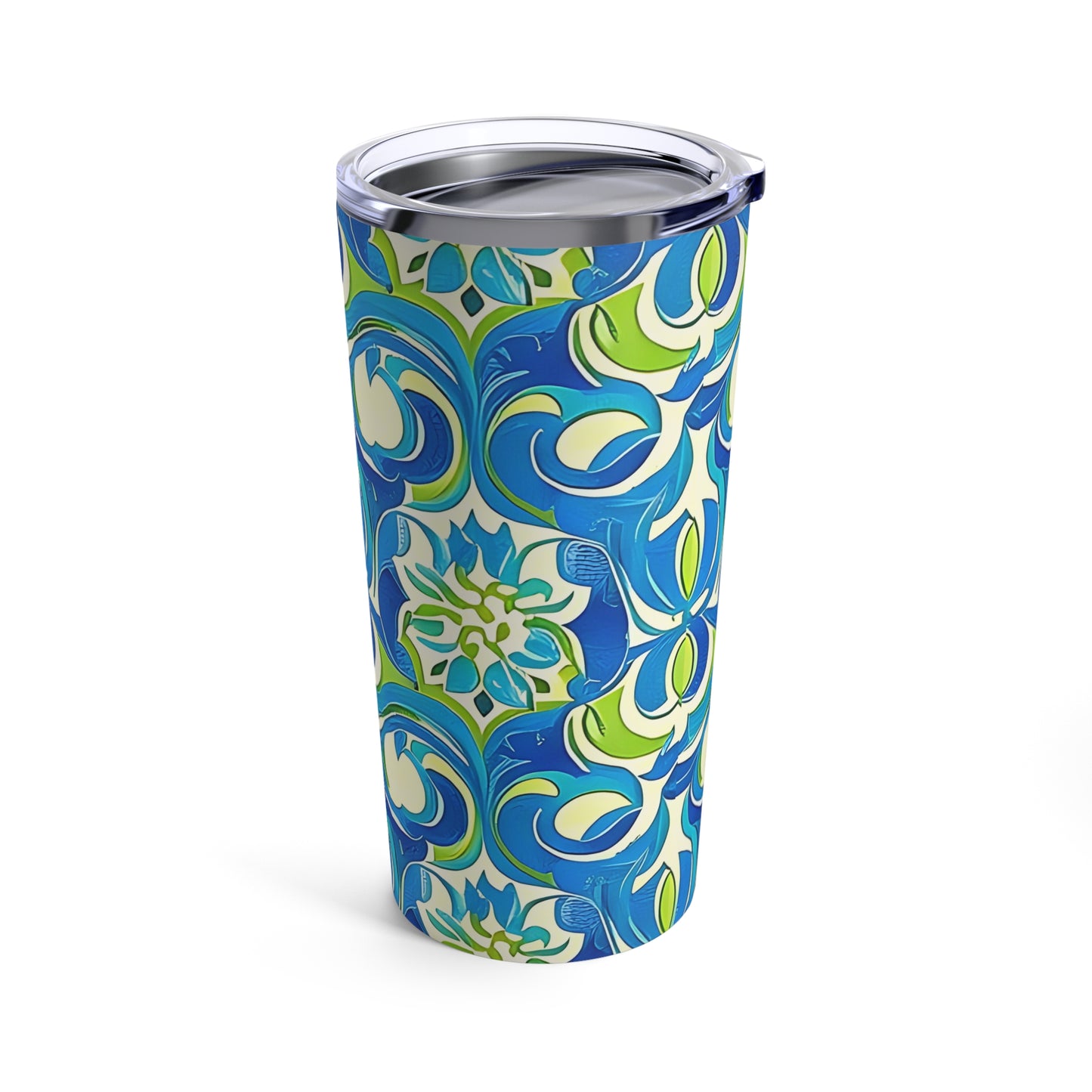 Naples Osteria Sea Blue Italian Tile Pattern Decorative Hot Cold Beverage Travel Tumbler 20oz