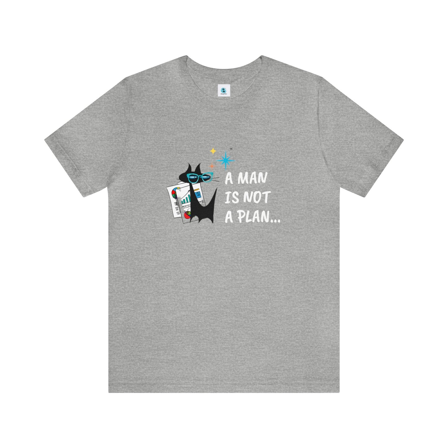 A Man is Not a Plan Midcentury Modern Atomic Black Cat Snarky Humor Unisex Jersey Short Sleeve Tee