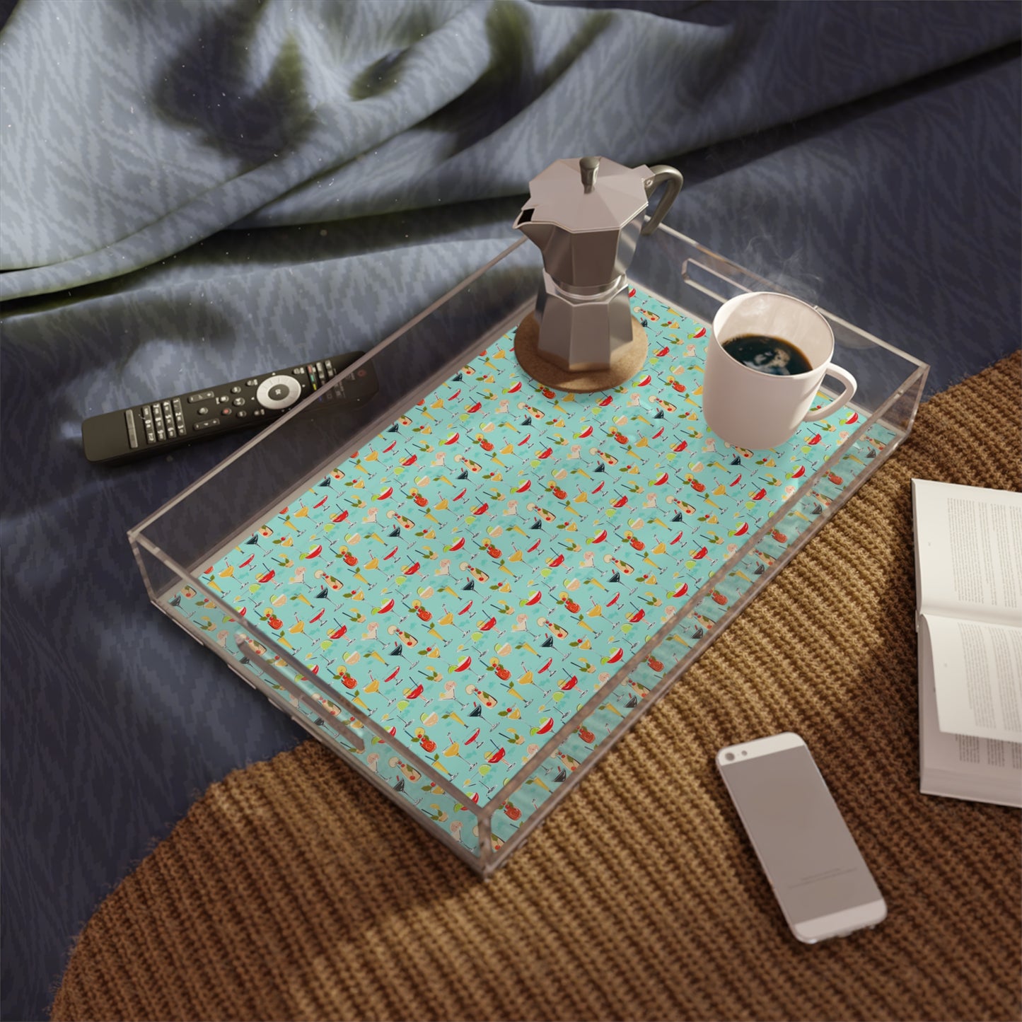 Seaside Coastal Cocktails Midcentury Modern Pattern Entertaining Party Acrylic Serving Tray