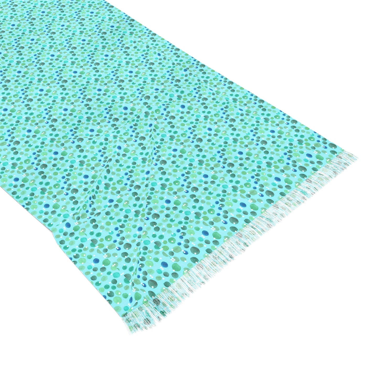 Blue and Green Scattered Watercolor Polka Dots Fashion Light Scarf with Fringe