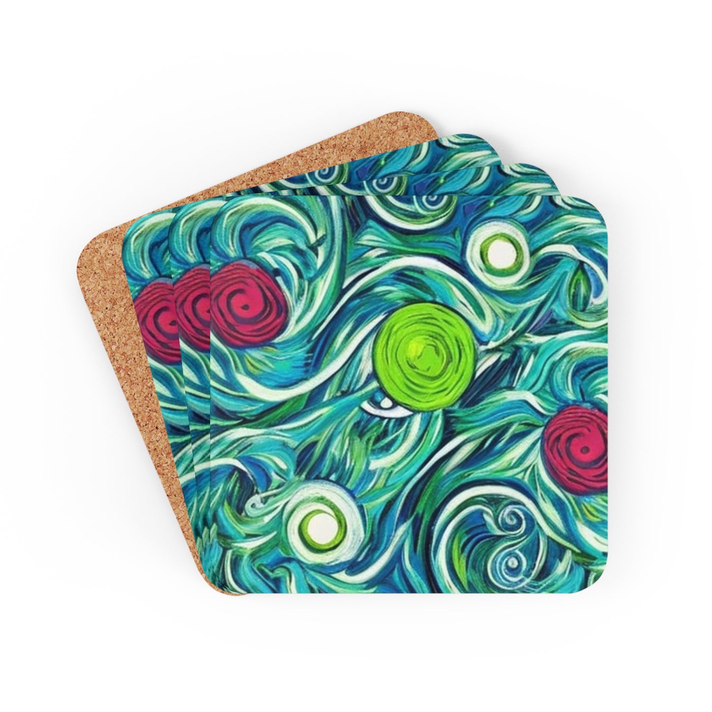 Cosmic Swirls Midcentury Modern Cocktail Party Beverage Entertaining Corkwood Coaster Set