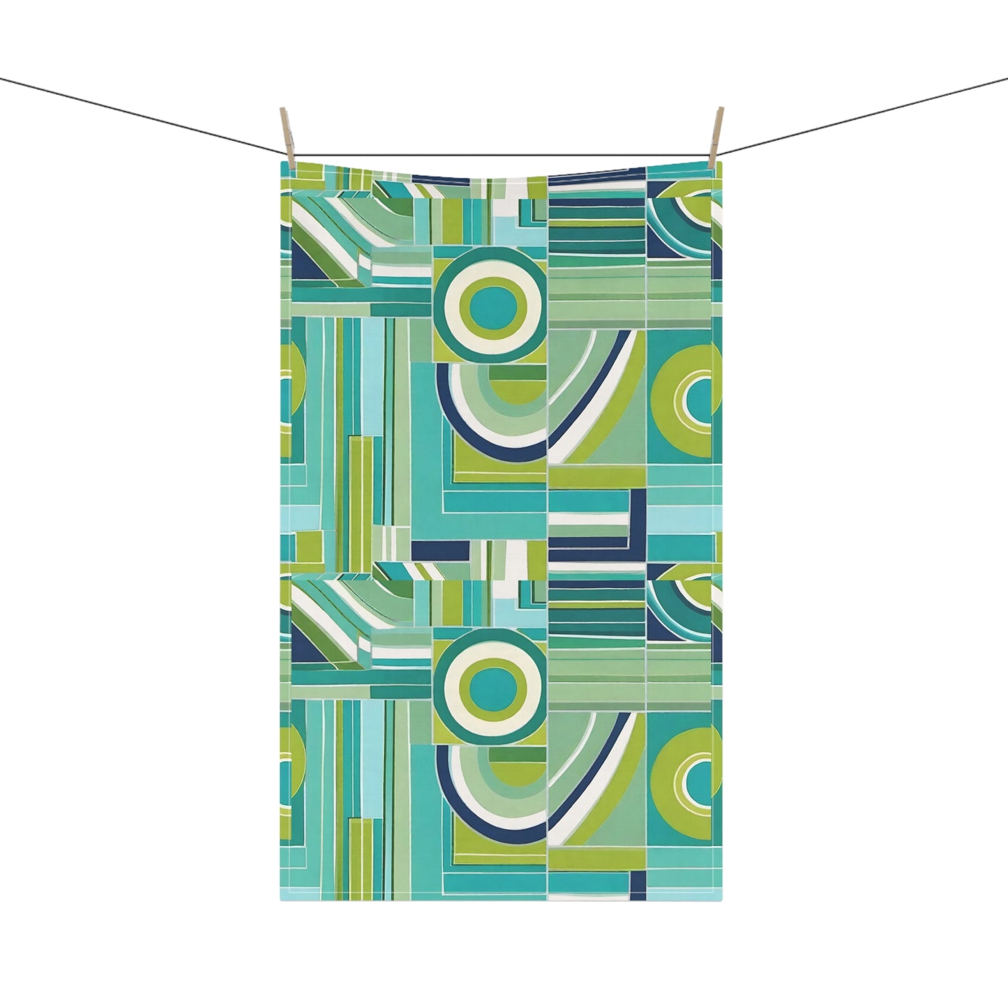 Mexican Riviera Midcentury Modern Coastal Ocean Colors Tile Decorative Kitchen Tea Towel/Bar Towel