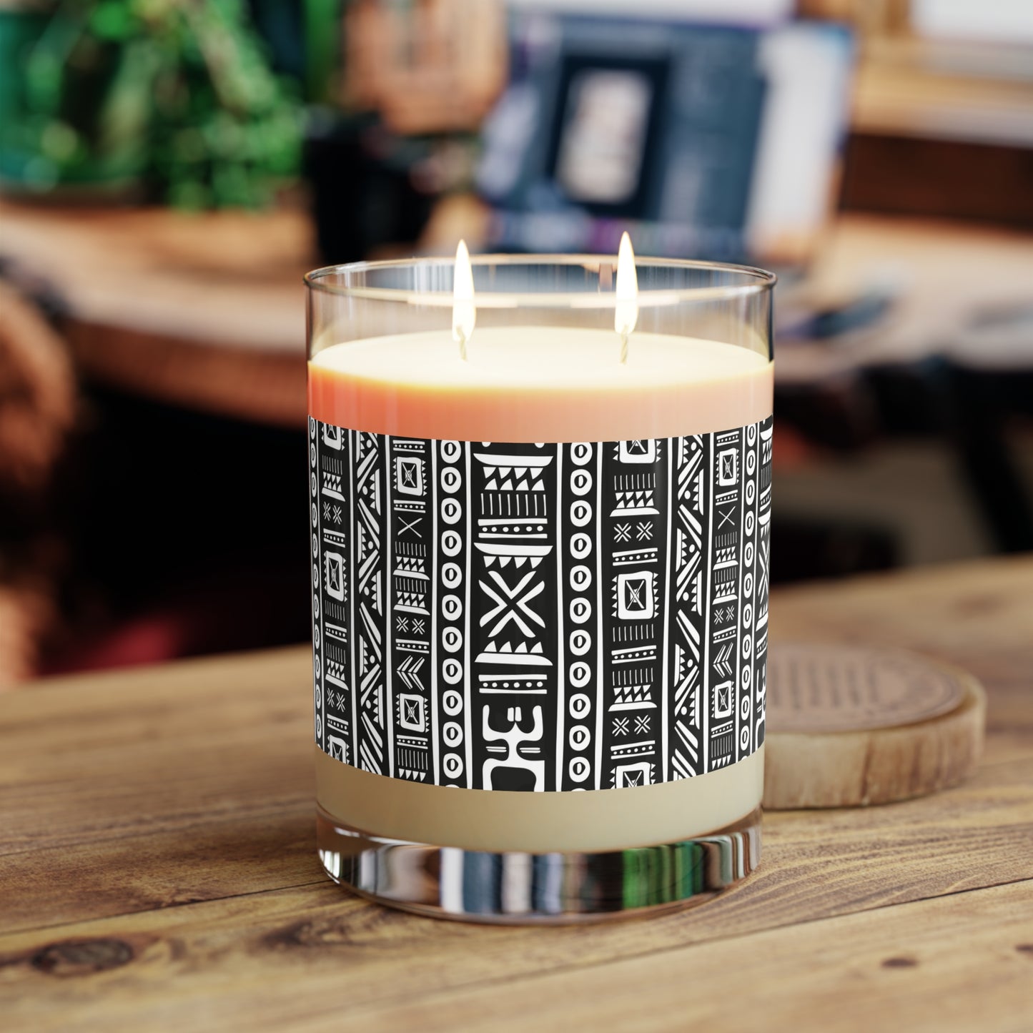 Tribal Vibrations Black and White Pattern Aromatherapy Essential Oils Natural Scented Candle - Full Glass, 11oz