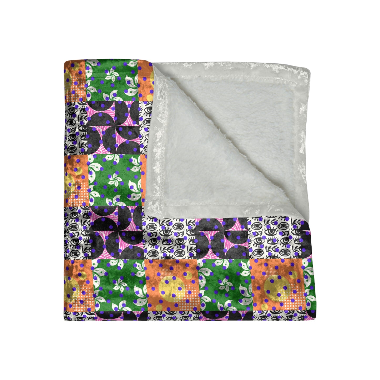 Vibrant Patchwork Crushed Velvet Blanket