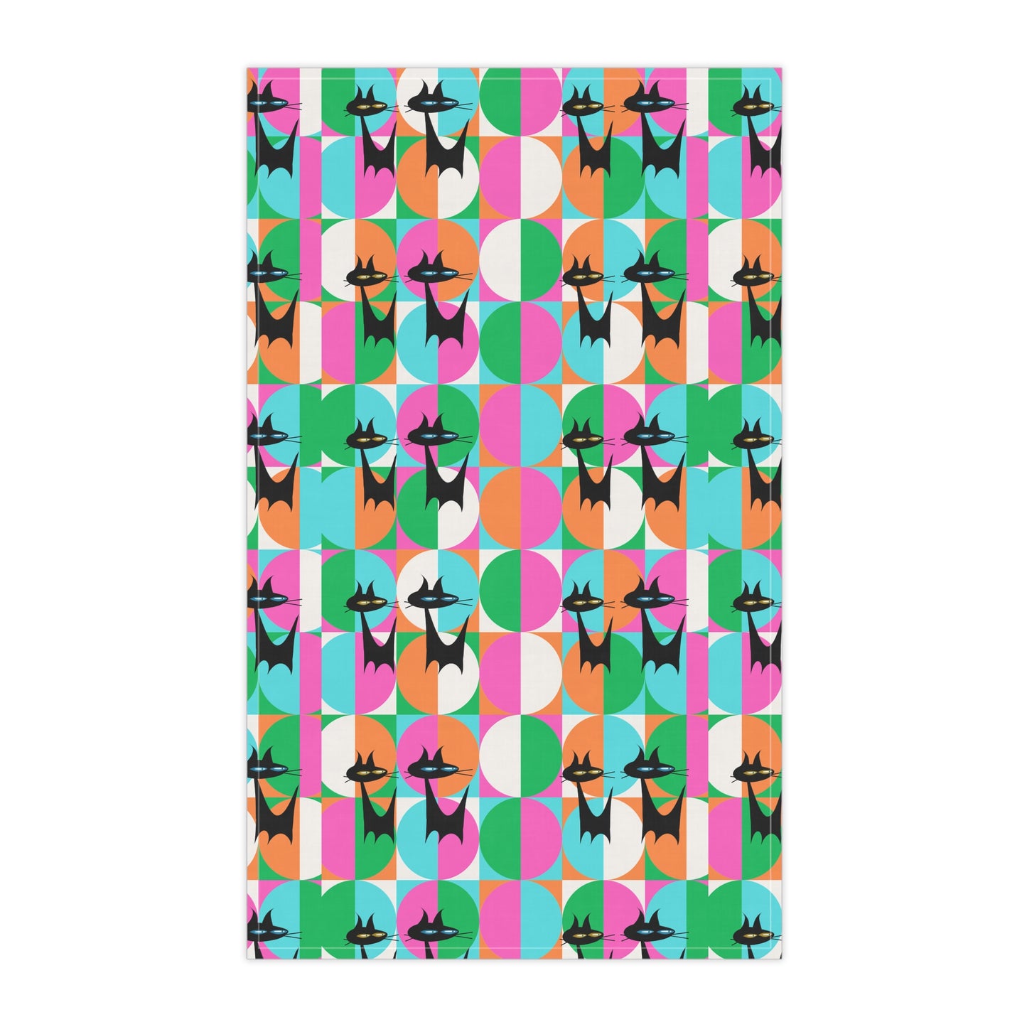 Mod Cats Midcentury Modern Atomic Black Cat Art Decorative Pattern Kitchen Tea Towel/Bar Towel