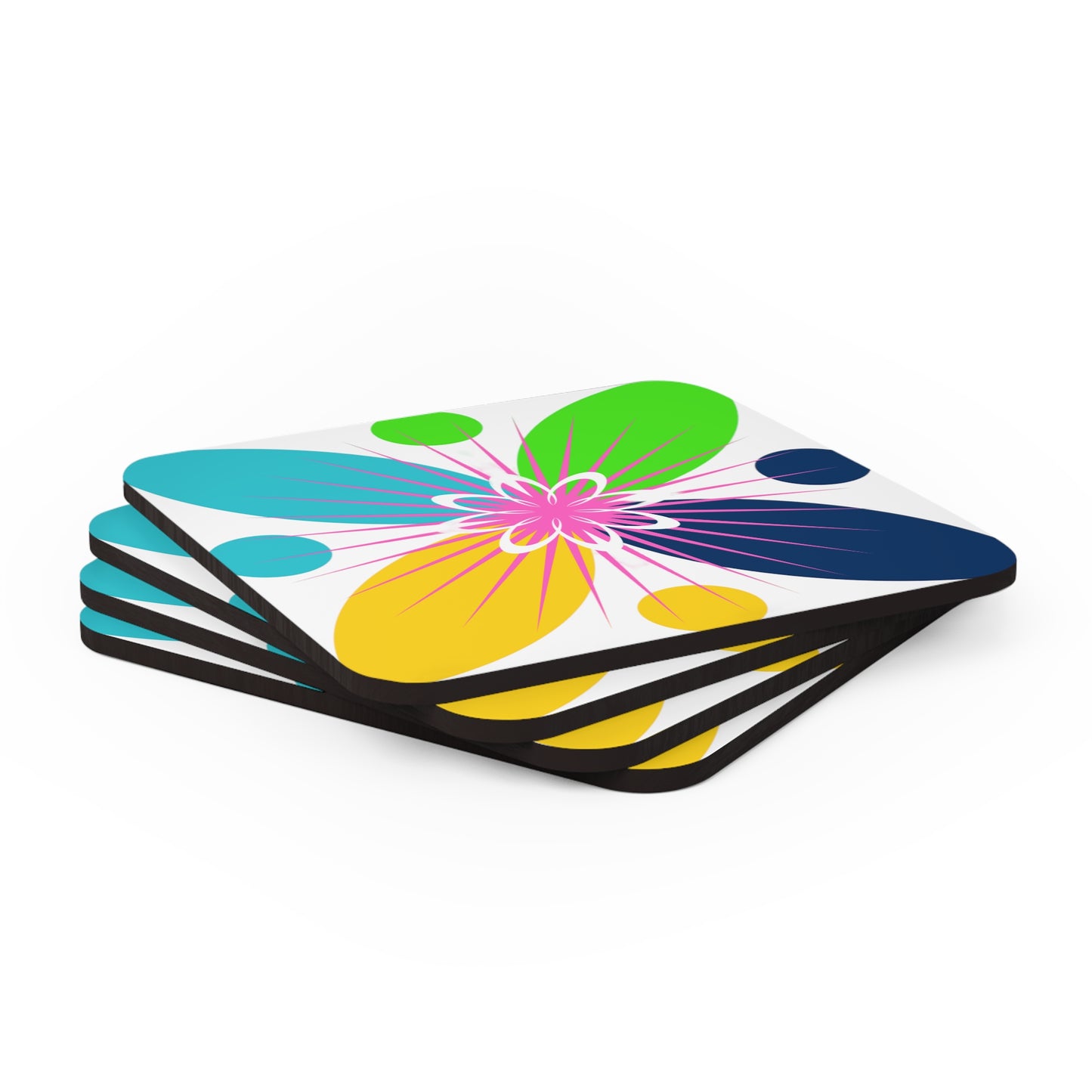 Atomic Star Petals Midcentury Modern Pattern Pink Cocktail Party Entertaining Corkwood Coaster Set