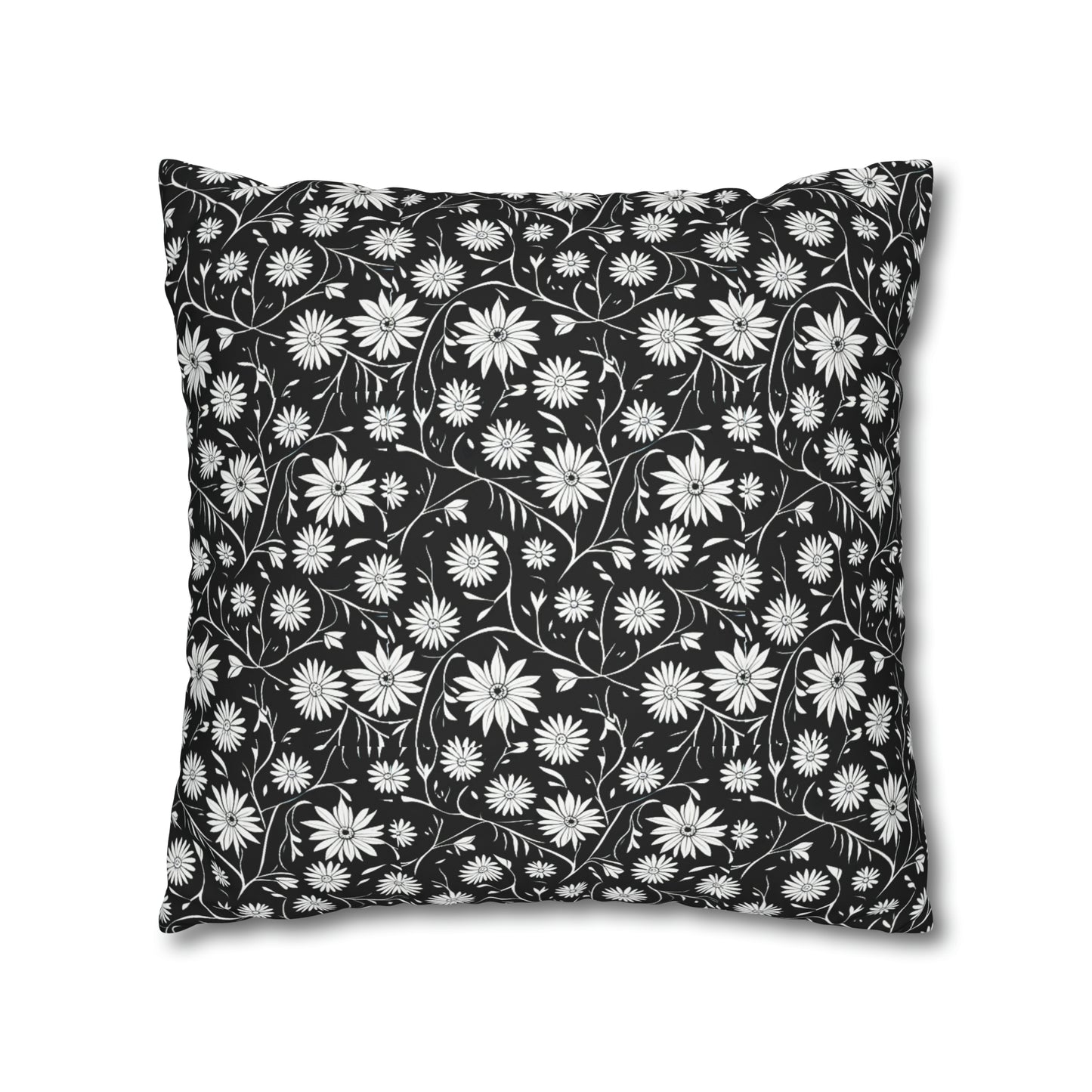 Field of Scandinavian Black and White Daisies 1970s Floral Pattern Decorative Spun Polyester Pillow Cover