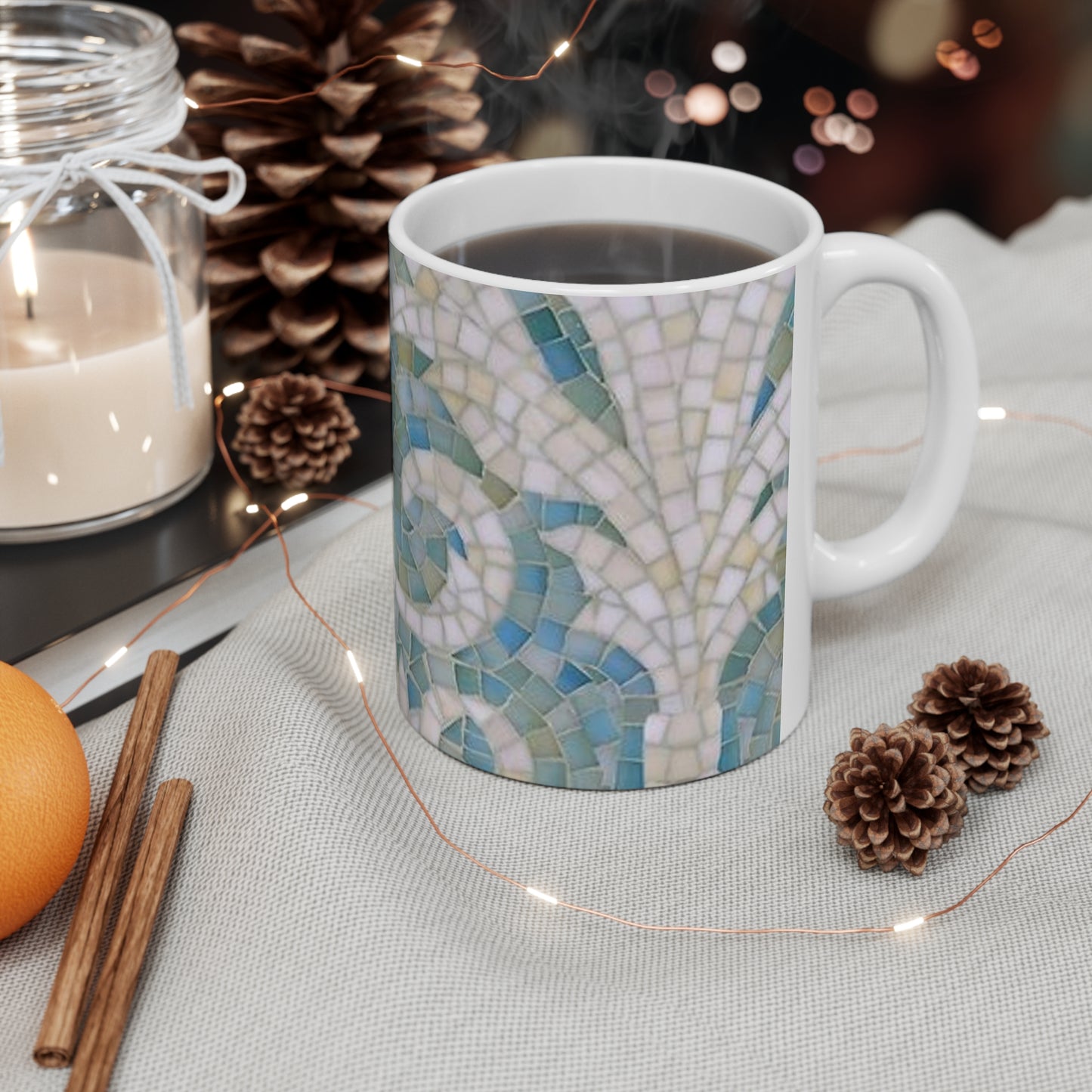 Aqua Mosaic Tile Hot Beverage Coffee Tea Decorative Ceramic Mug 11oz