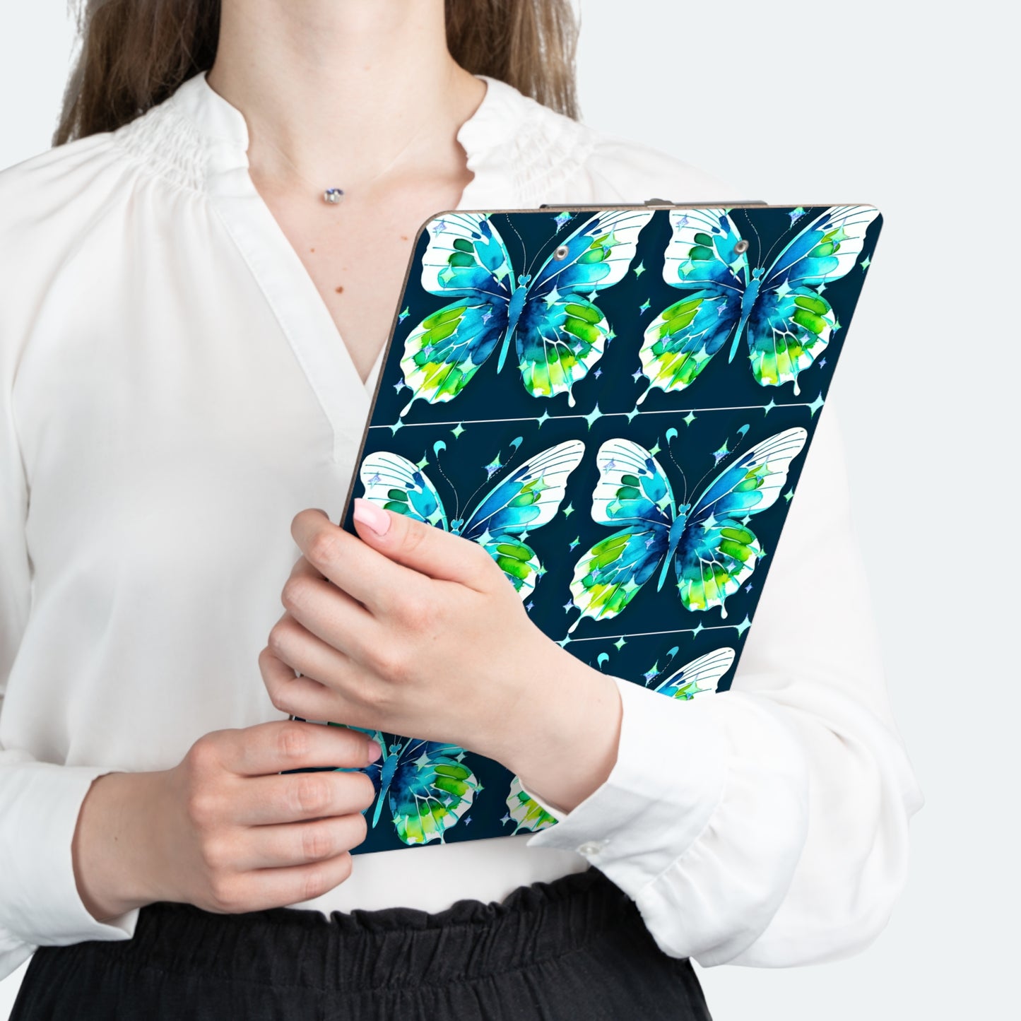 Twilight Awakening Blue Butterfly Watercolor Organizer Clipboard