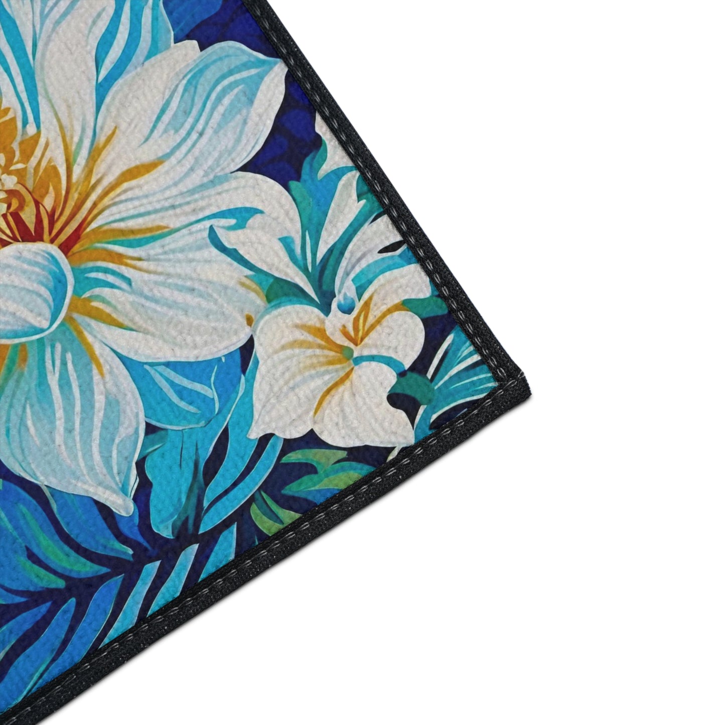 Hawaiian White Orchid Tropical Paradise Luau Decorative Indoor Outdoor Heavy Duty Floor Mat